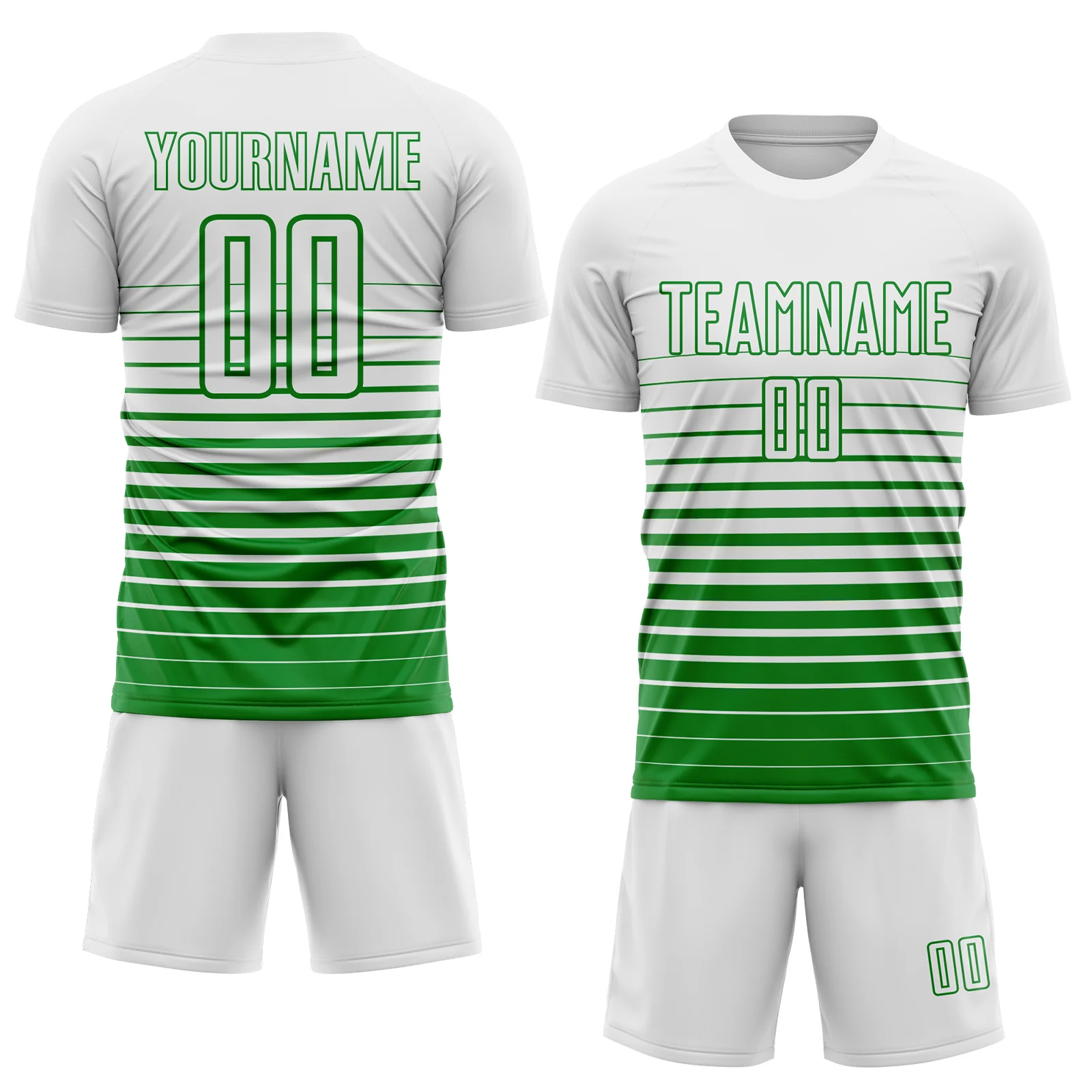 Custom White Grass Green Gradient Pinstripe Sublimation Soccer Uniform Jersey - Image 2