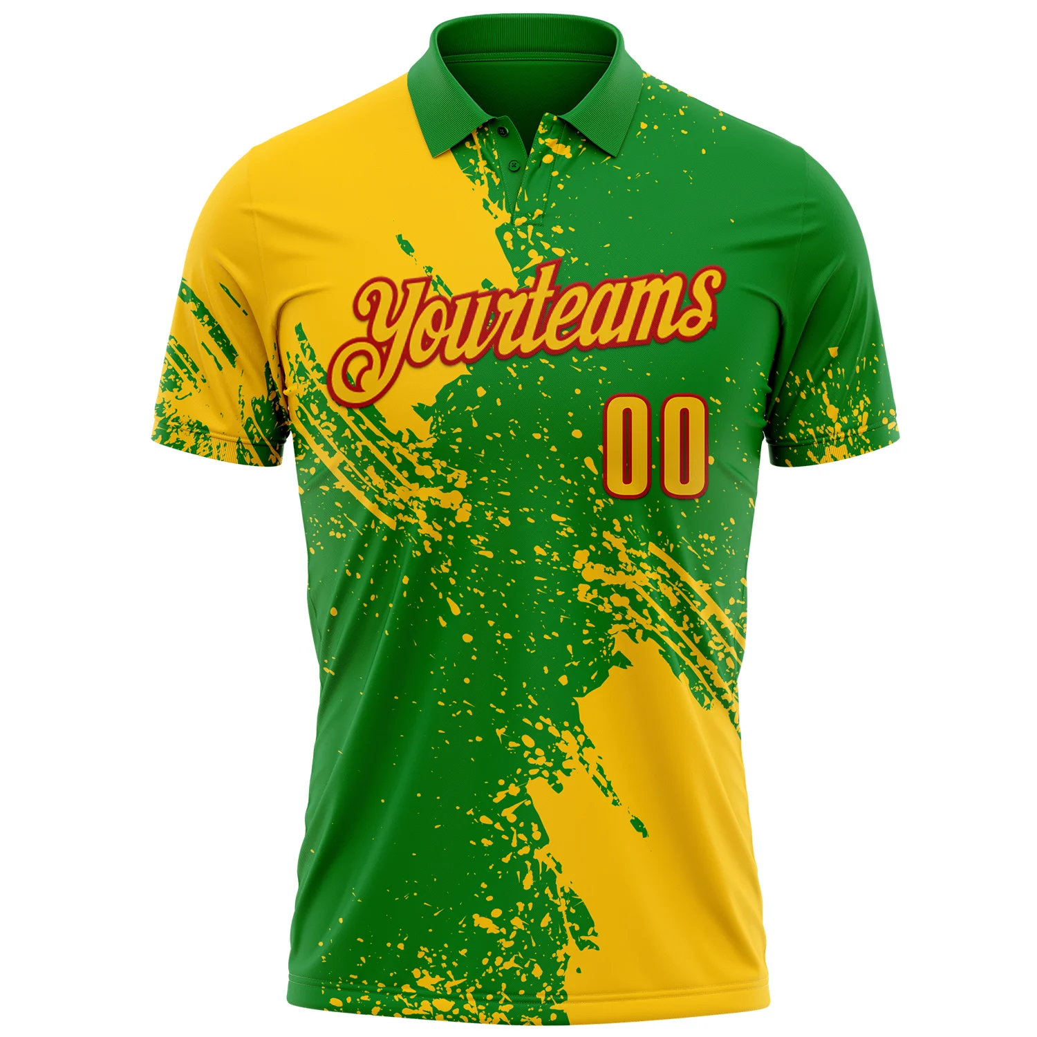 Custom Yellow Grass Green-White 3D Pattern Design Abstract Brush Stroke Performance Polo Shirt - Image 2