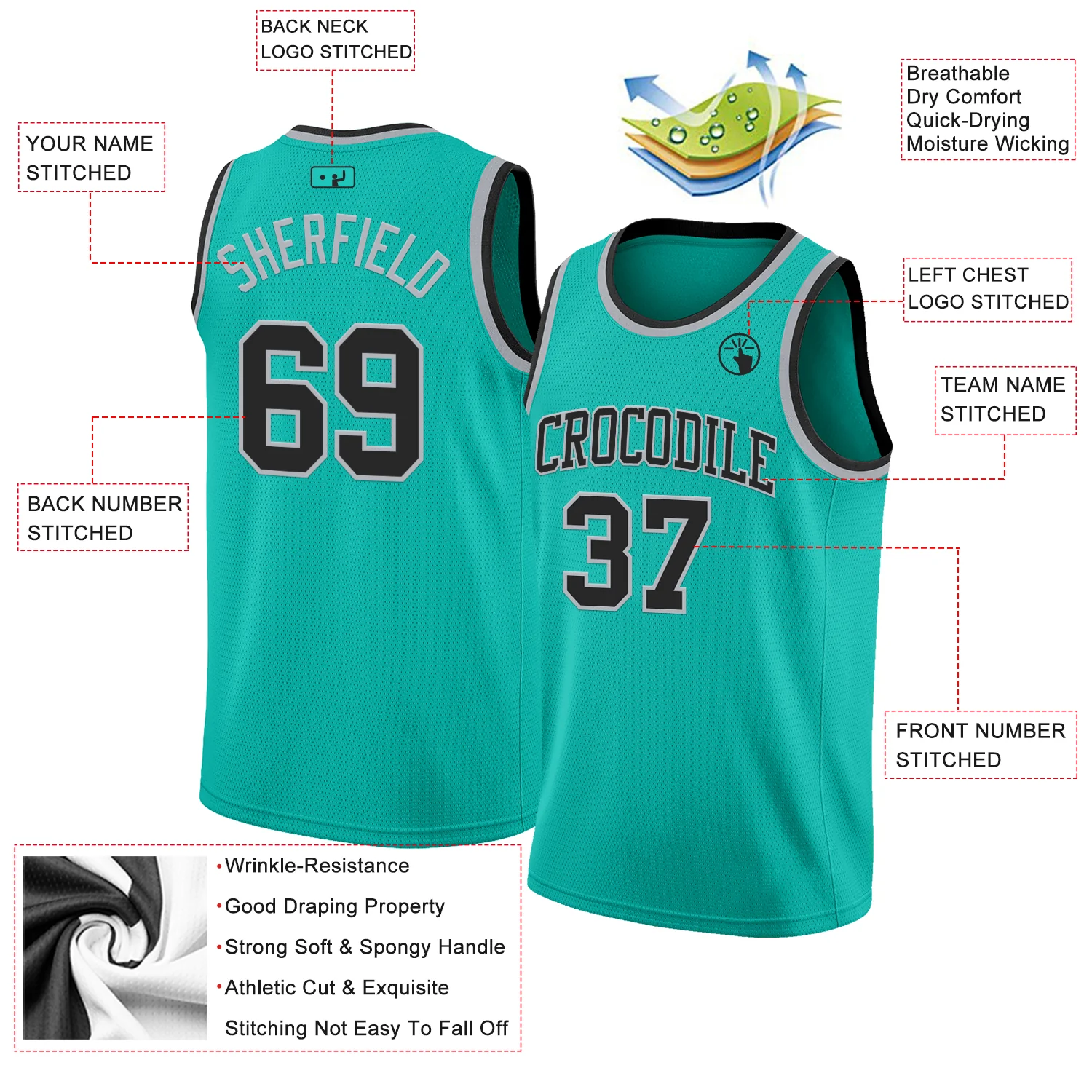 Custom Aqua Black-Gray Authentic Basketball Jersey - Image 2