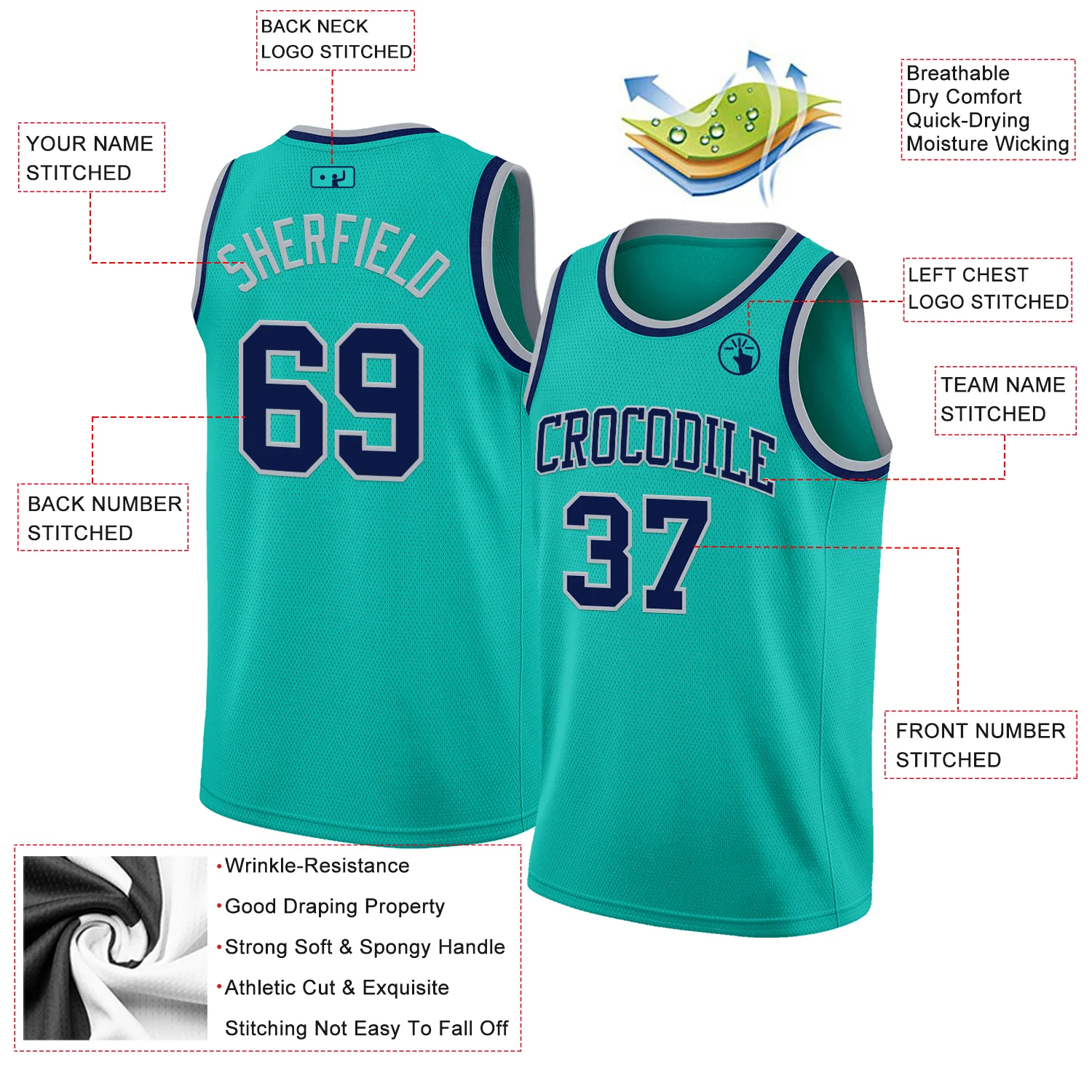 Custom Aqua Navy-Gray Authentic Basketball Jersey - Image 2