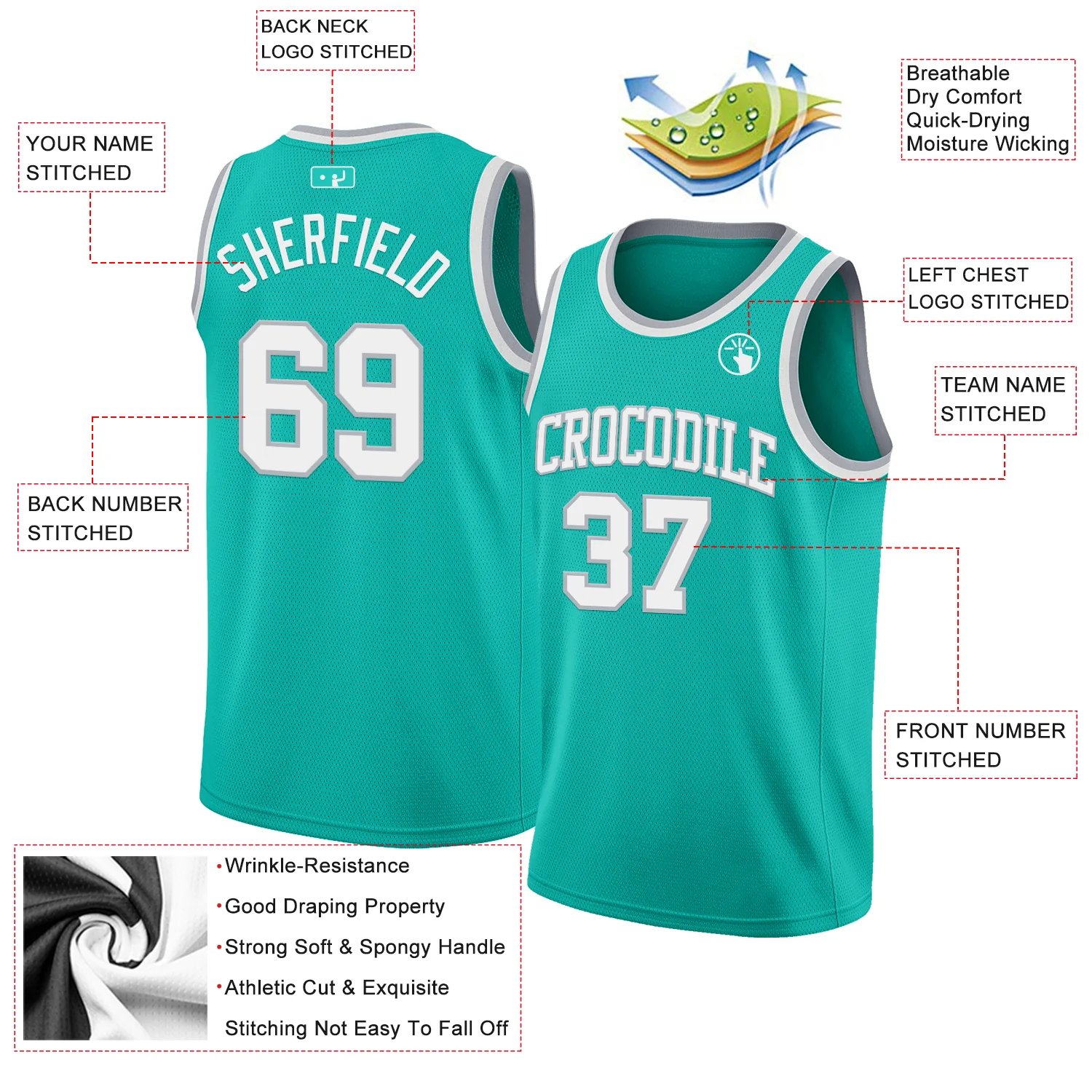 Custom Aqua White-Gray Authentic Basketball Jersey - Image 2