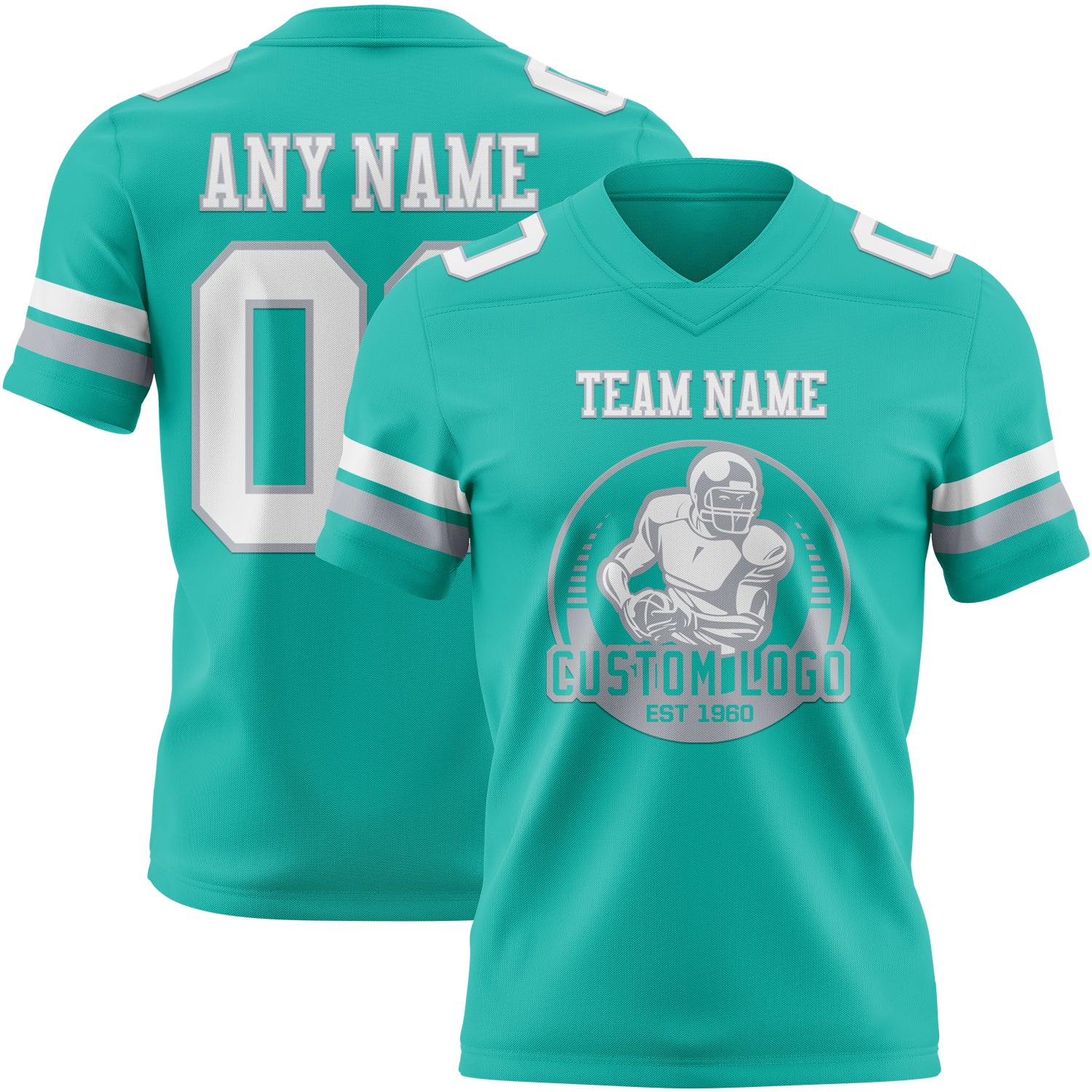 Custom Aqua White-Gray Authentic Football Jersey - Image 2
