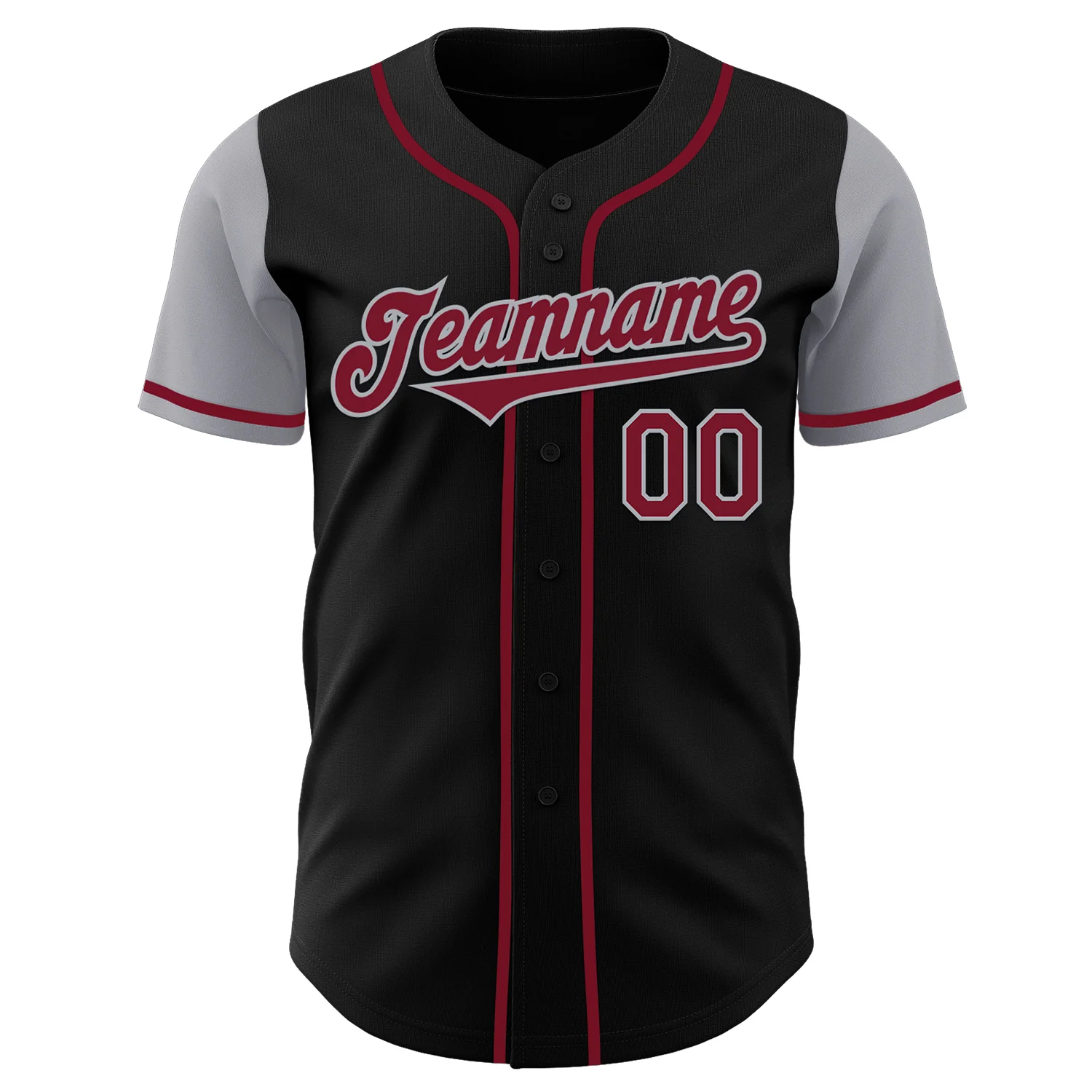 Custom Black Crimson-Gray Authentic Two Tone Baseball Jersey - Image 2