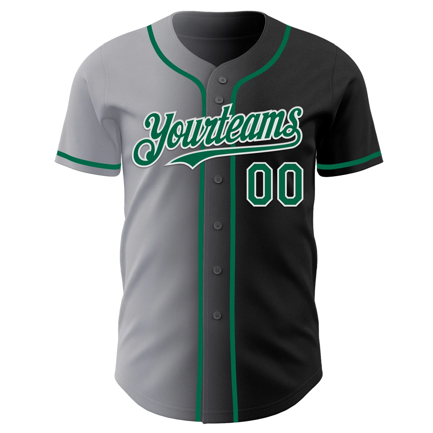 Custom Black Kelly Green Gray-White Authentic Gradient Fashion Baseball Jersey - Image 2