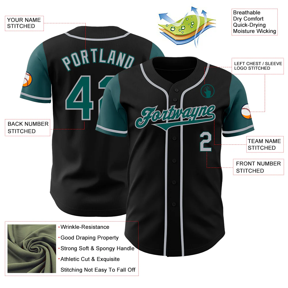 Custom Black Midnight Green-Gray Authentic Two Tone Baseball Jersey - Image 3