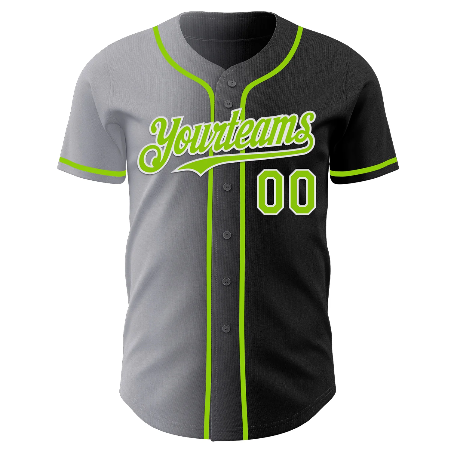 Custom Black Neon Green Gray-White Authentic Gradient Fashion Baseball Jersey - Image 2