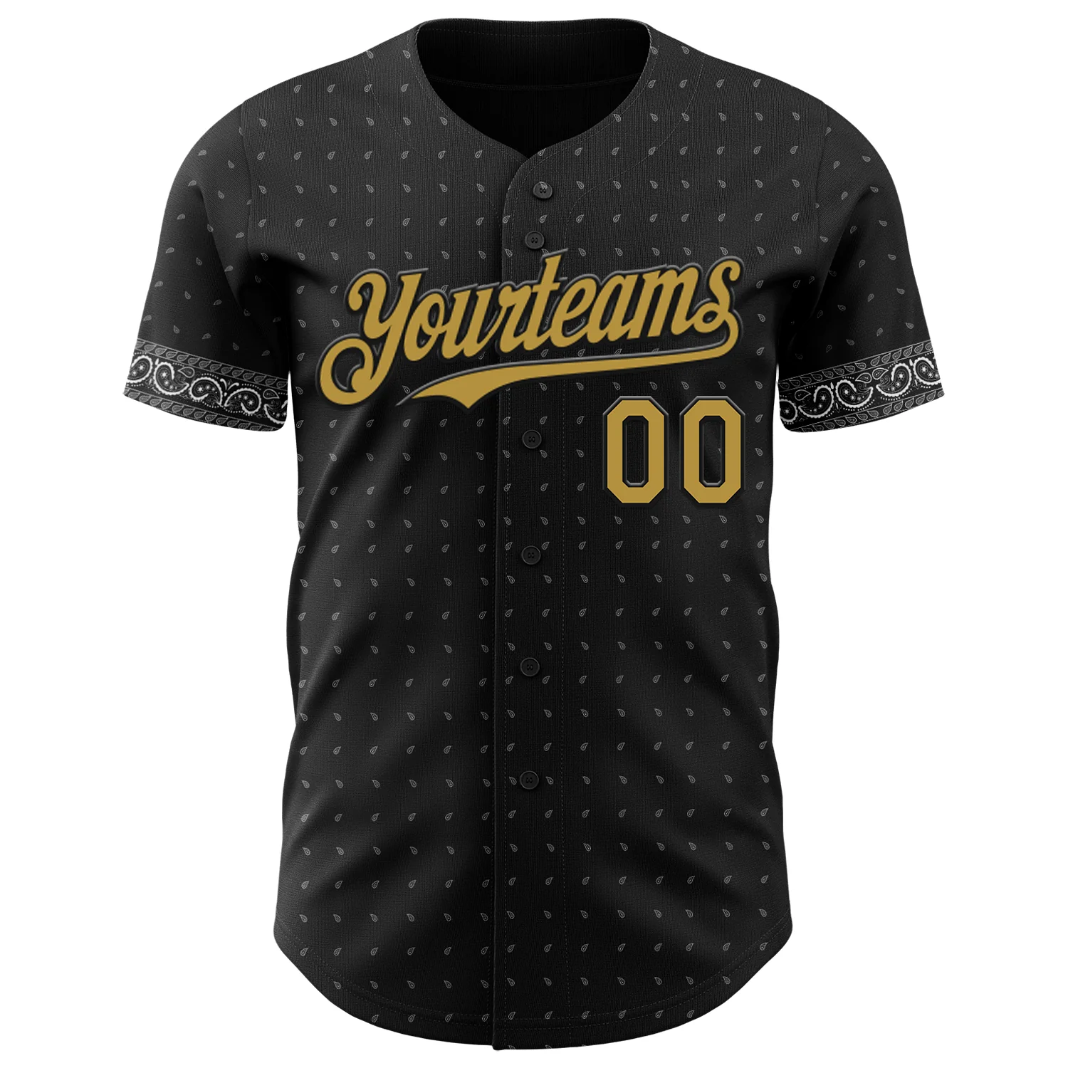 Custom Black Old Gold-Gray Rave Party Ethnic Paisley Bandana Authentic Baseball Jersey - Image 2