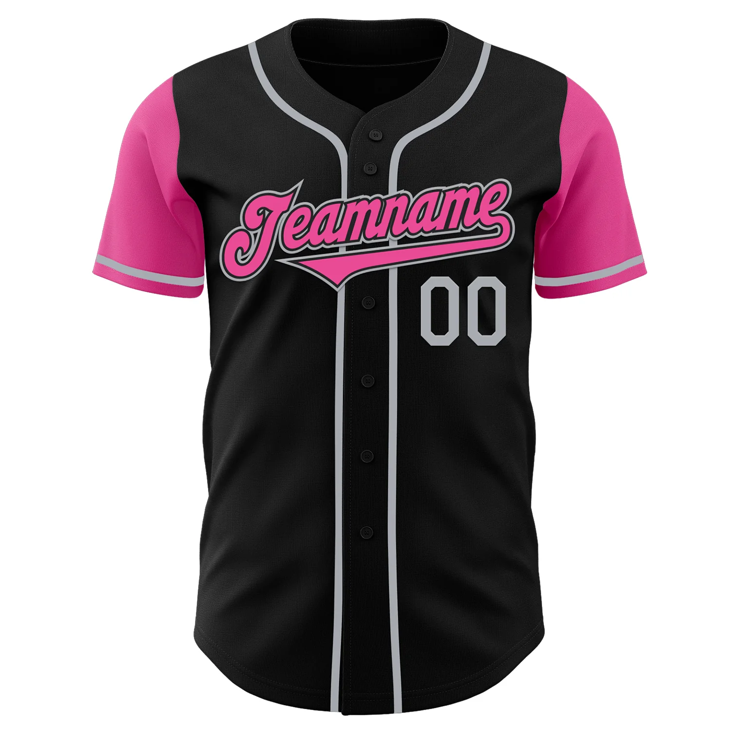 Custom Black Pink-Gray Authentic Two Tone Baseball Jersey - Image 2