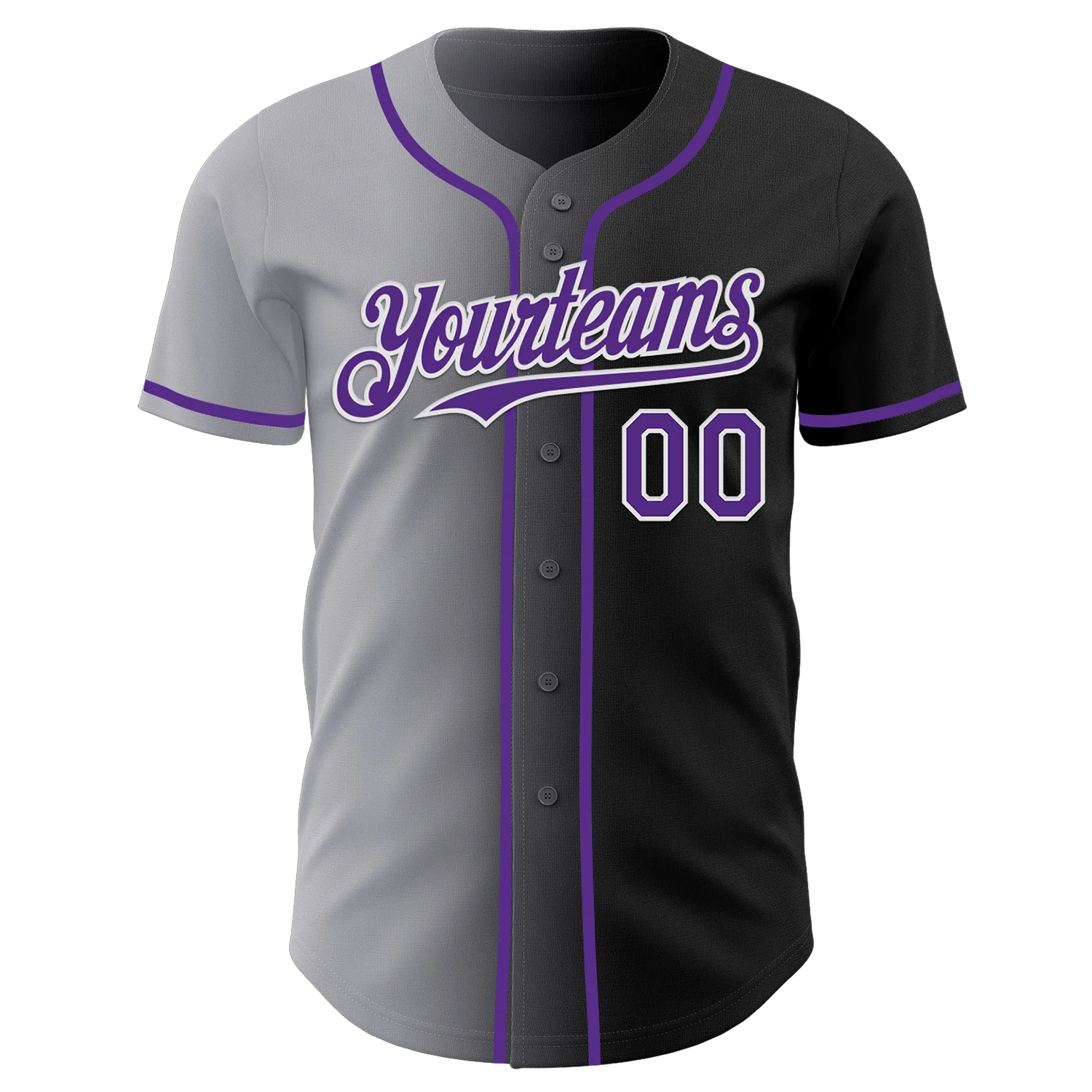 Custom Black Purple Gray-White Authentic Gradient Fashion Baseball Jersey - Image 2