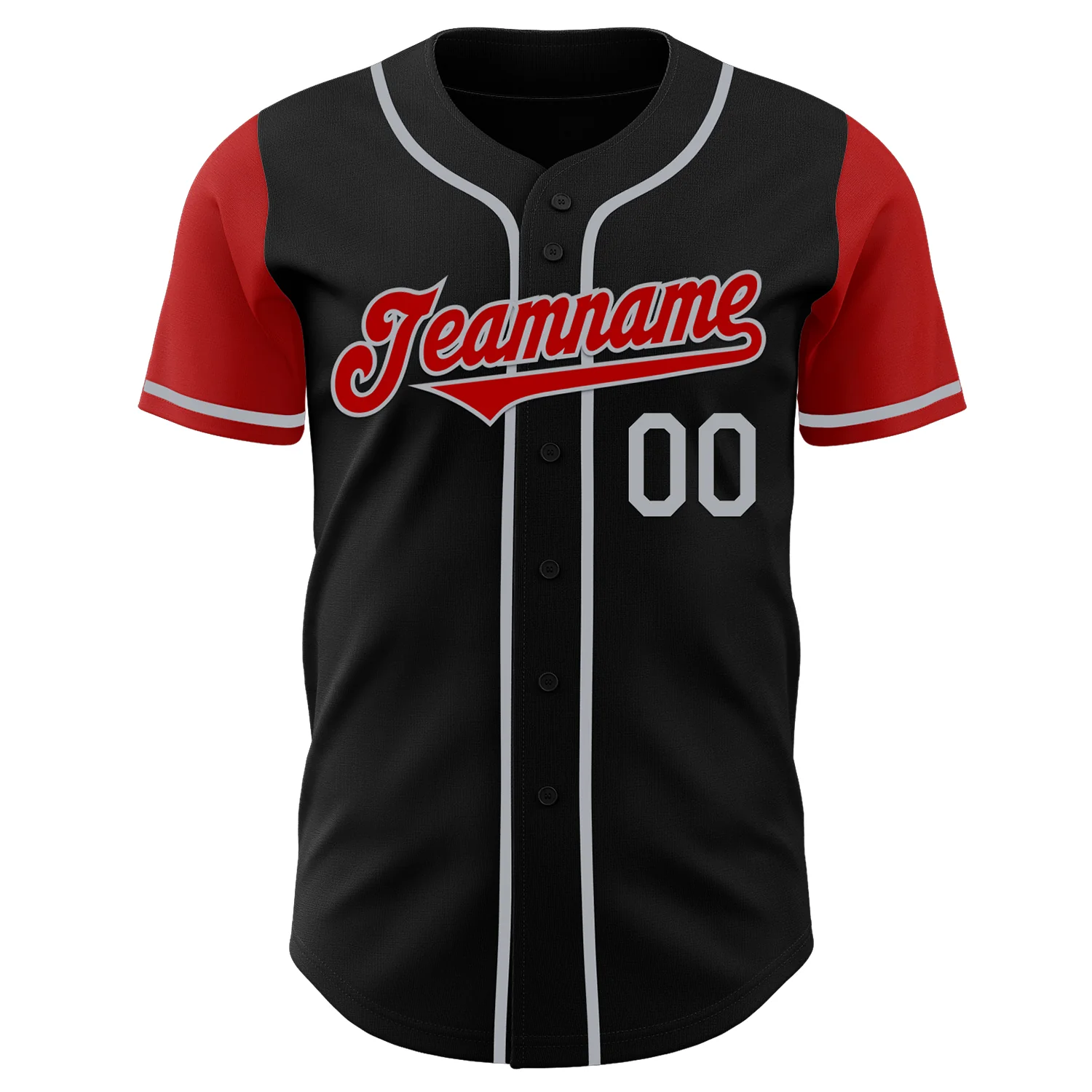 Custom Black Red-Gray Authentic Two Tone Baseball Jersey - Image 2