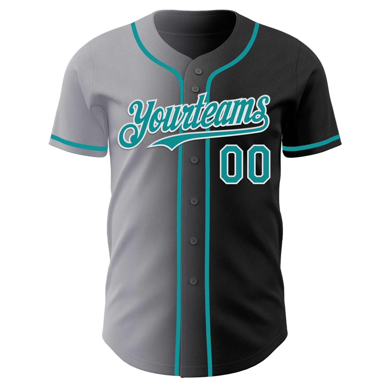 Custom Black Teal Gray-White Authentic Gradient Fashion Baseball Jersey - Image 2