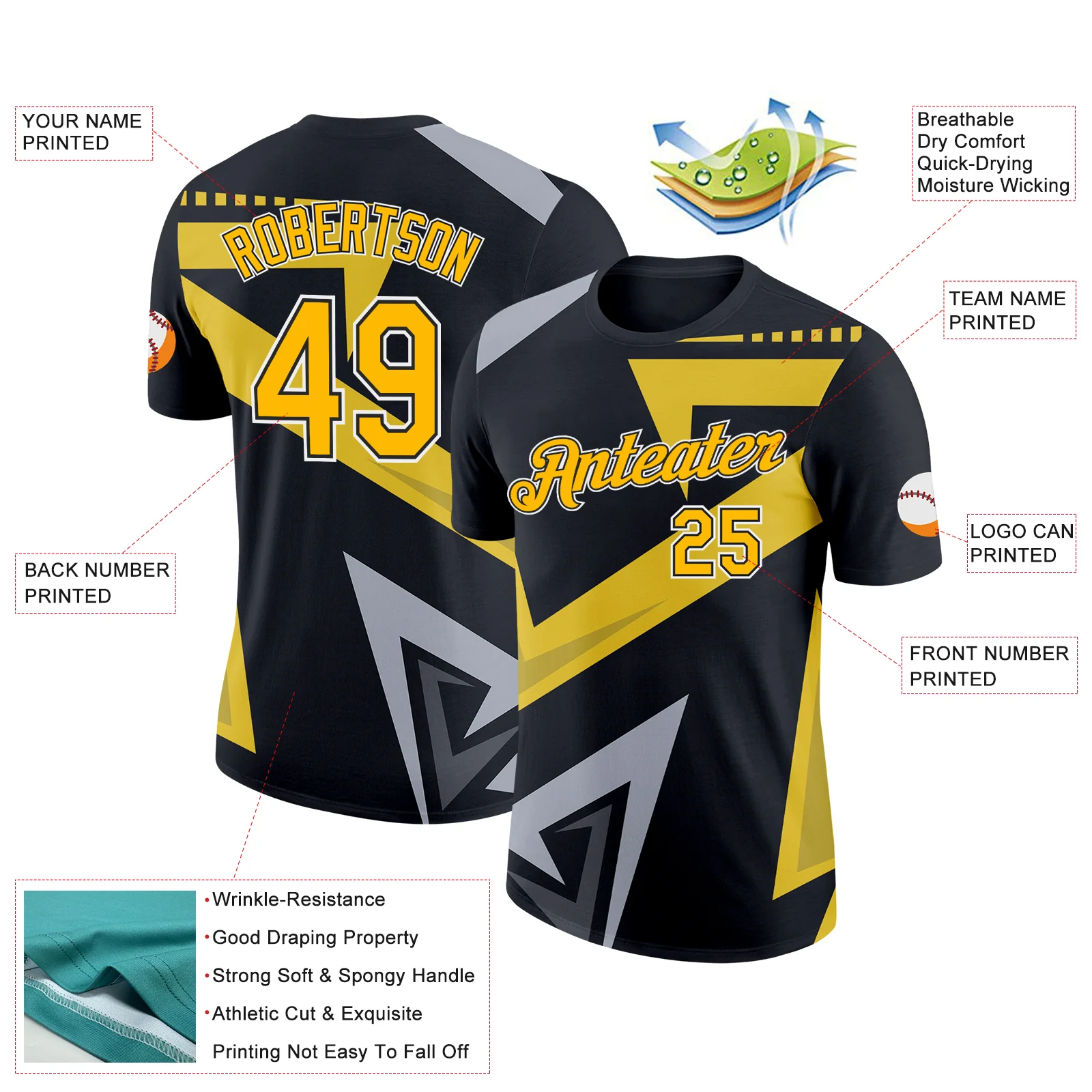 Custom Black Gold-Gray 3D Esports Performance T-Shirt - Image 2