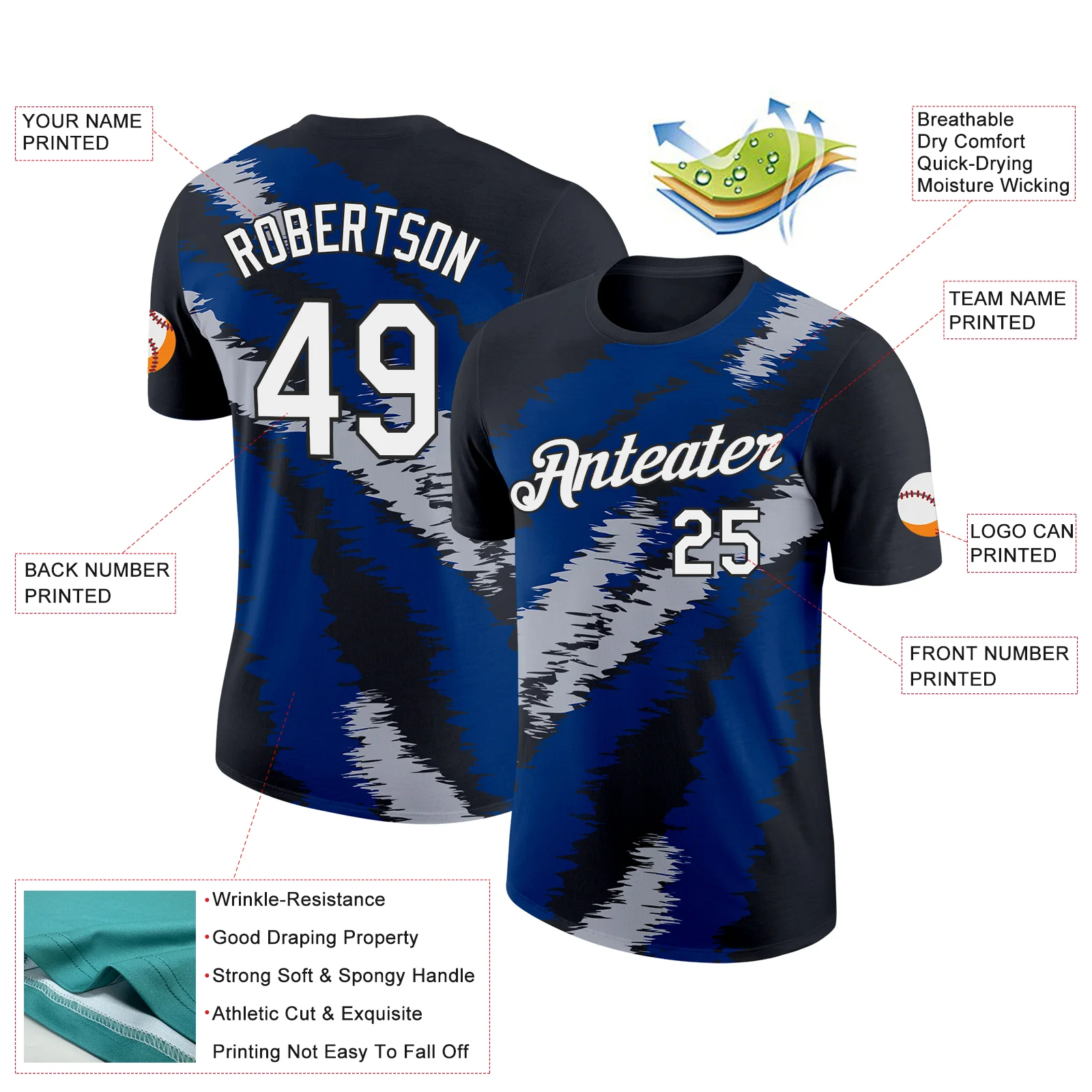 Custom Black Gray-US Navy Blue 3D Esports Performance T-Shirt - Image 2