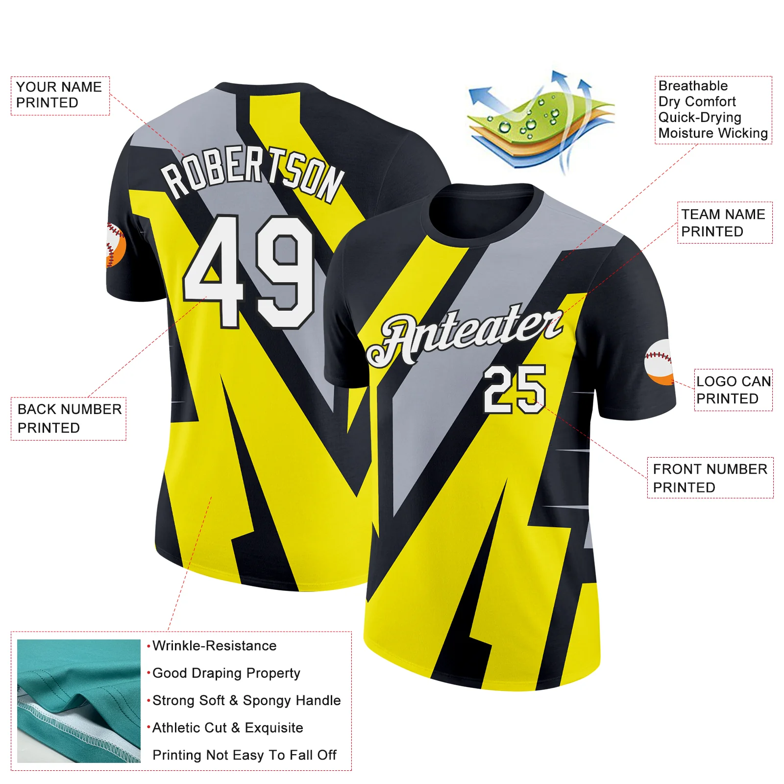 Custom Black Gray-Light Yellow 3D Esports Performance T-Shirt - Image 2