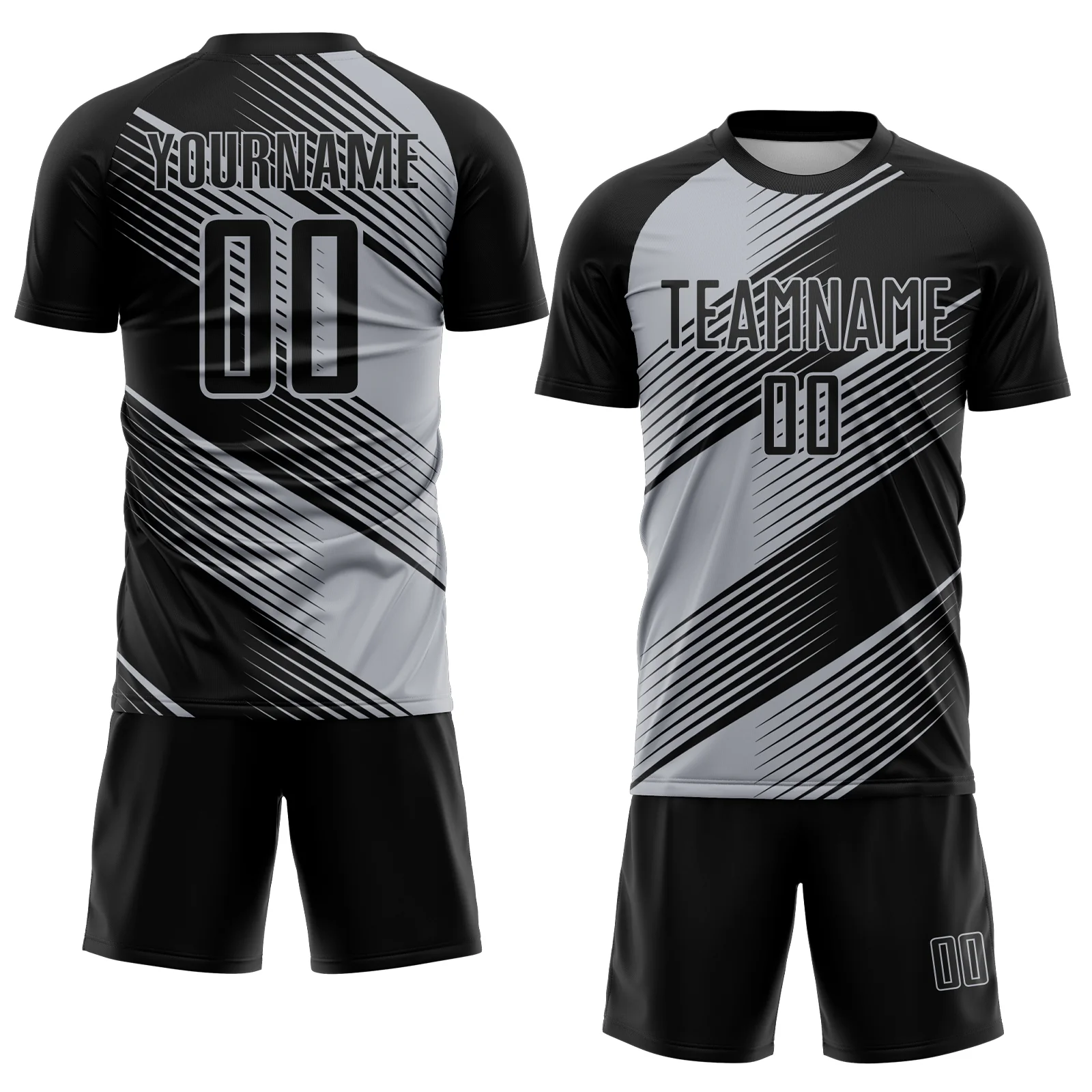 Custom Black Gray Line Sublimation Soccer Uniform Jersey - Image 2