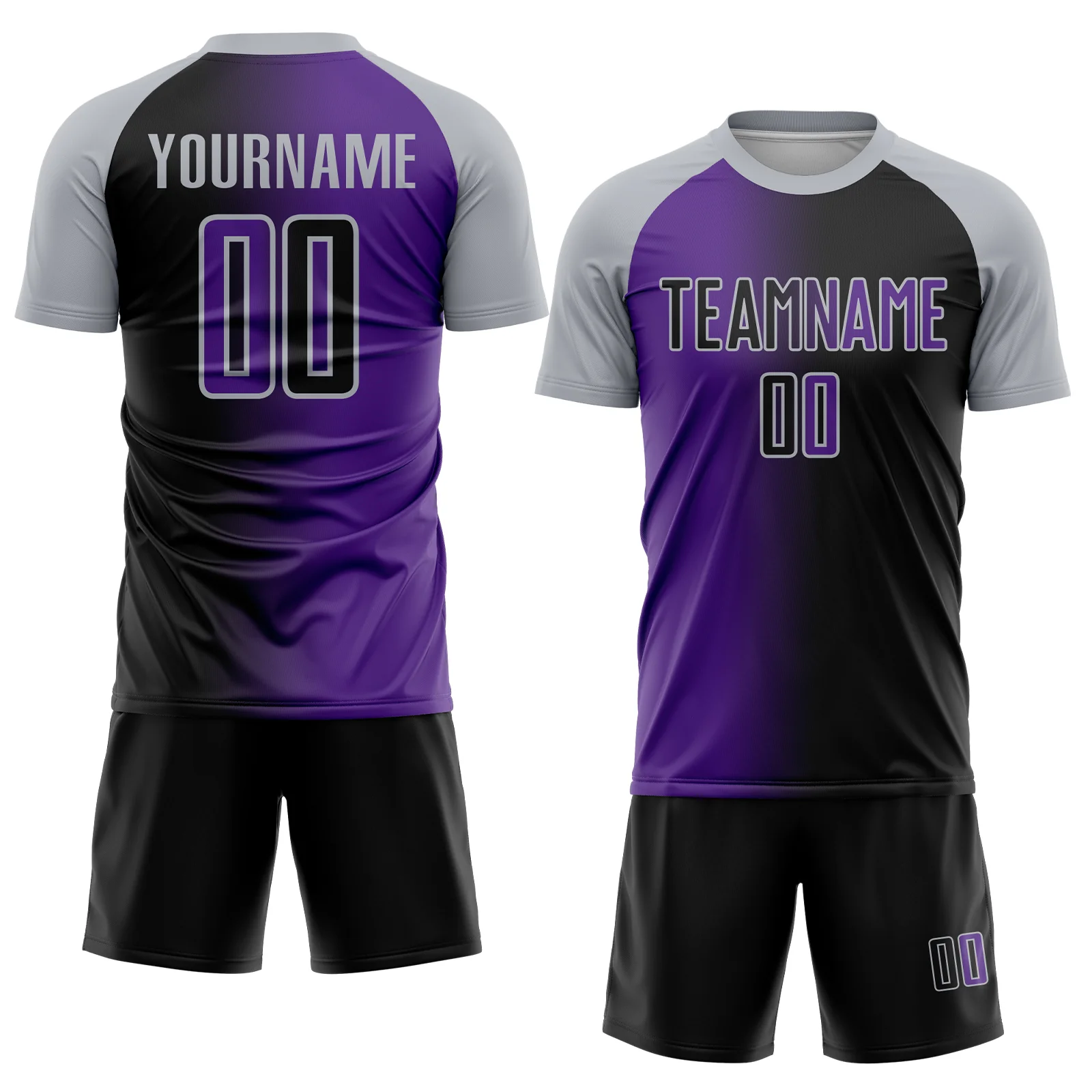 Custom Black Purple-Gray Sublimation Gradient Fashion Soccer Uniform Jersey - Image 2