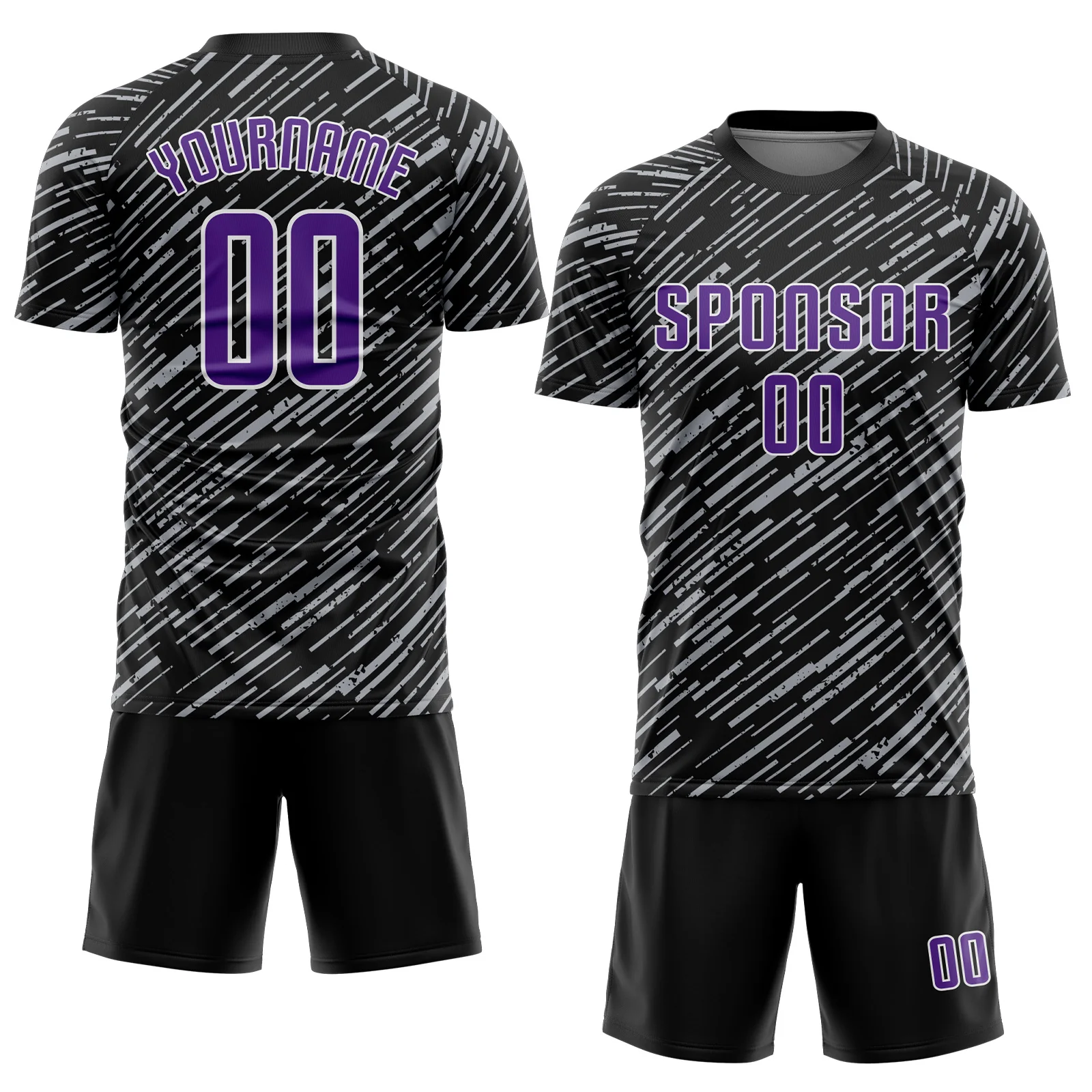 Custom Black Purple Gray-White Line Sports Sublimation Soccer Uniform Jersey - Image 2
