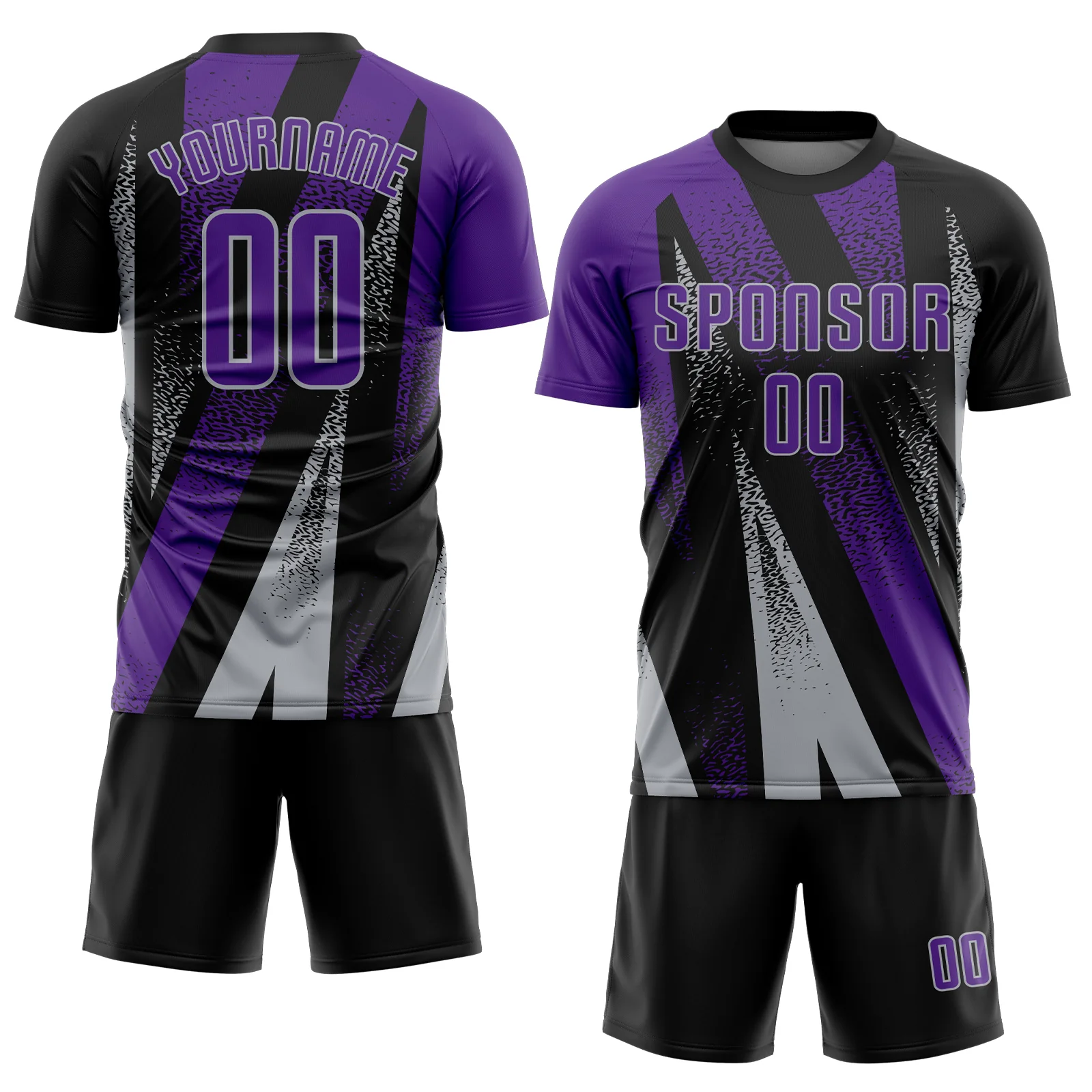 Custom Black Purple-Gray Radial Burst Sports Sublimation Soccer Uniform Jersey - Image 2