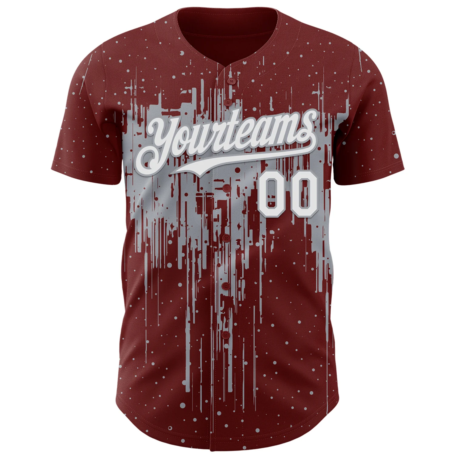 Custom Burgundy White-Gray Dripping Splatter Paint Authentic Baseball Jersey - Image 2