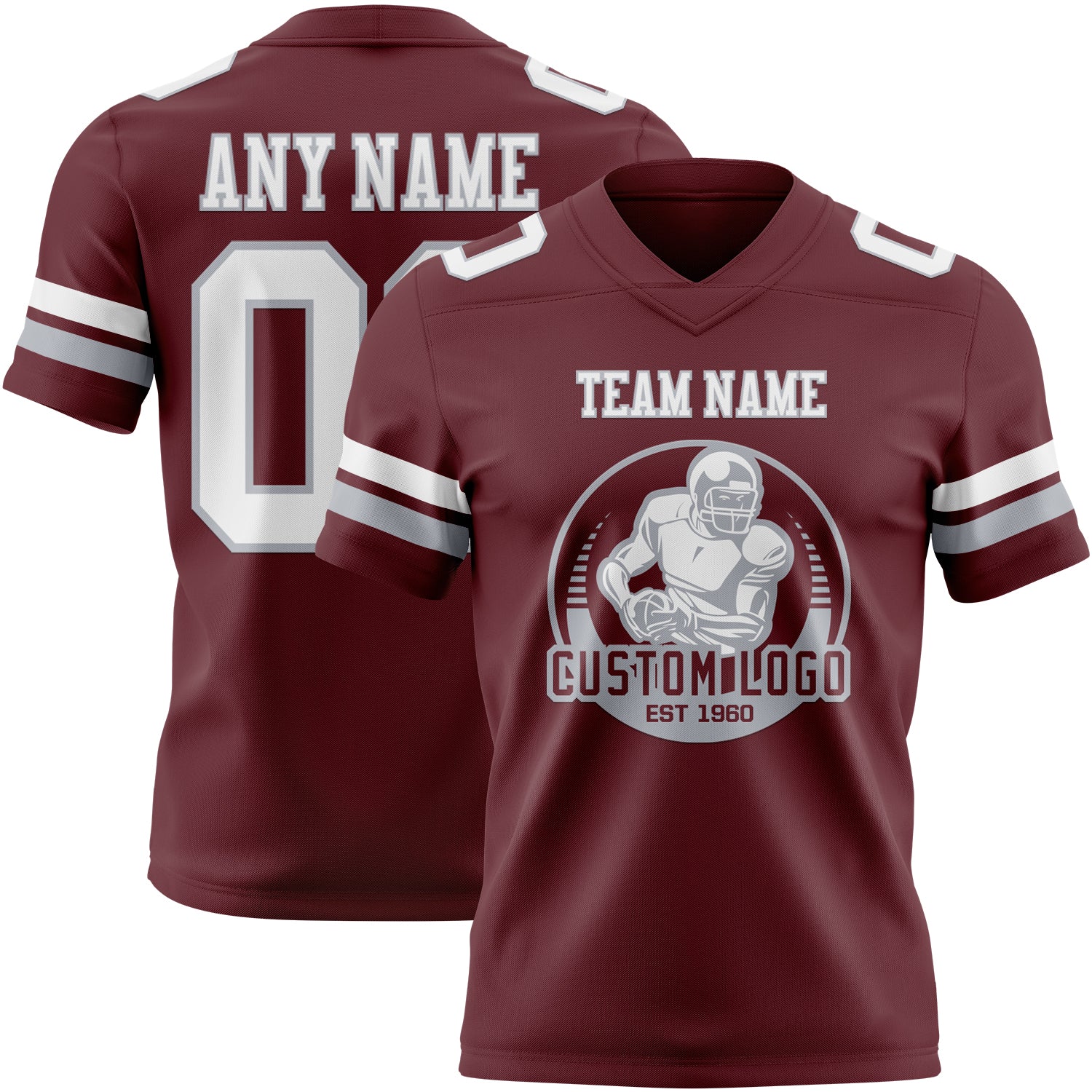 Custom Burgundy White-Gray Authentic Football Jersey - Image 2