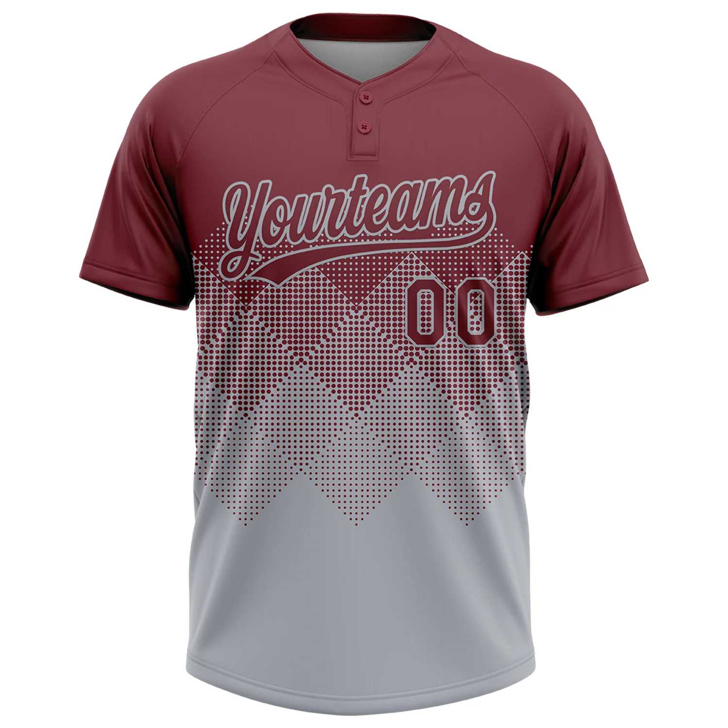 Custom Burgundy Gray 3D Gradient Square Shape Two-Button Unisex Softball Jersey - Image 2