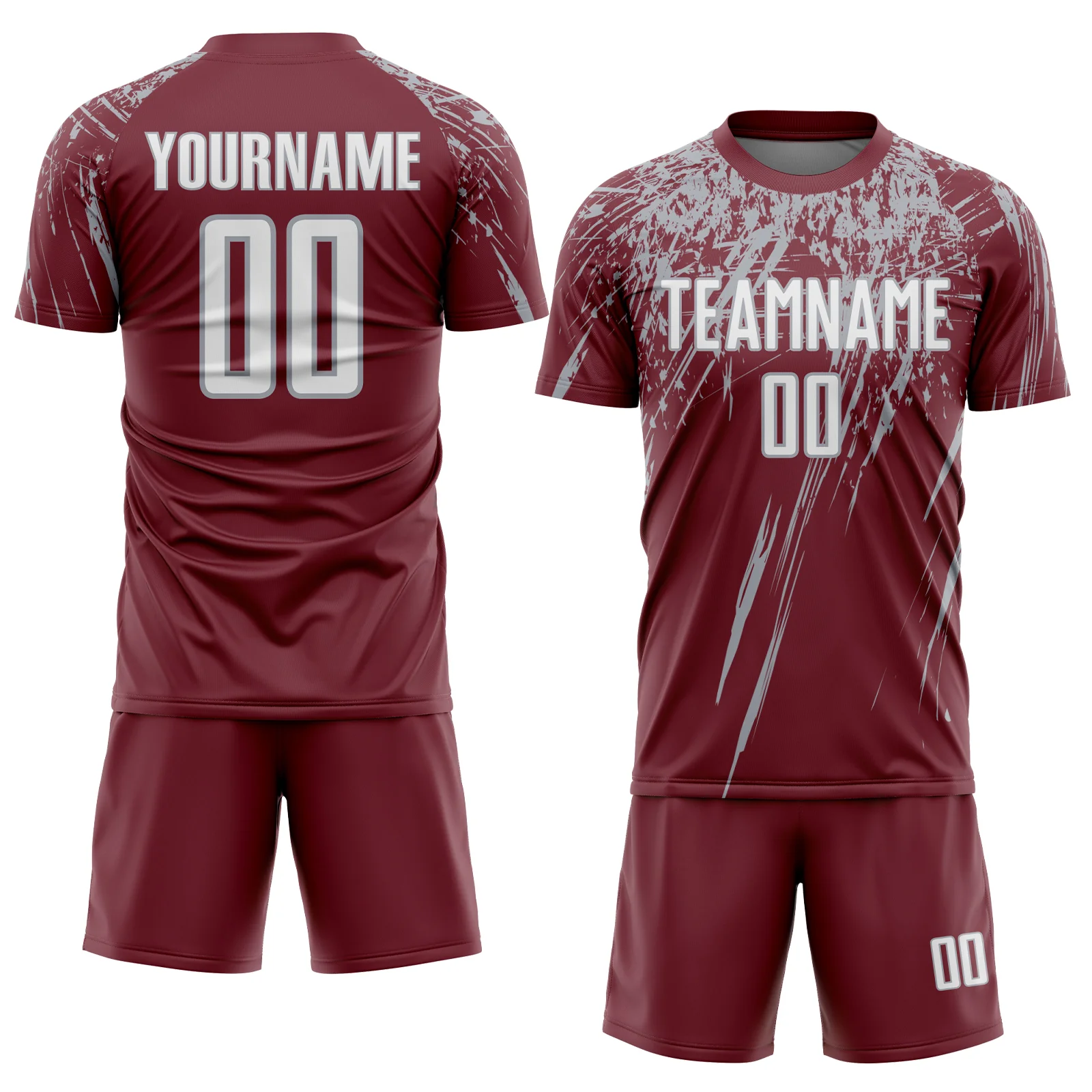 Custom Burgundy White-Gray Splash Sports Sublimation Soccer Uniform Jersey - Image 2
