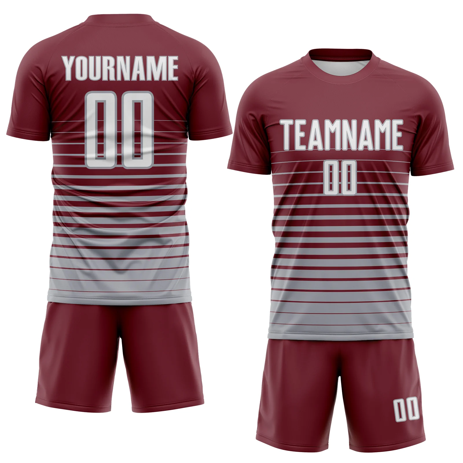 Custom Burgundy White-Gray Gradient Pinstripe Sublimation Soccer Uniform Jersey - Image 2