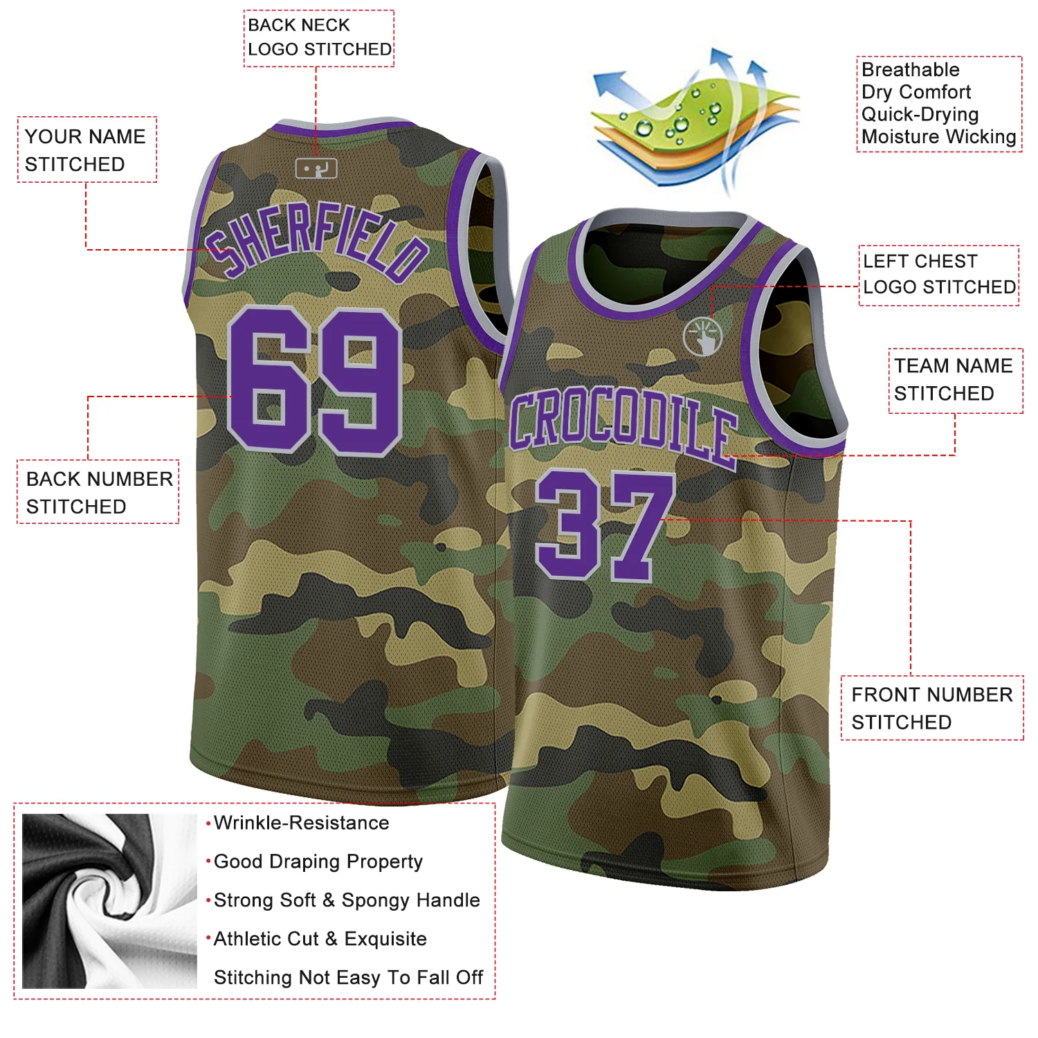 Custom Camo Purple-Gray Authentic Salute To Service Basketball Jersey - Image 2