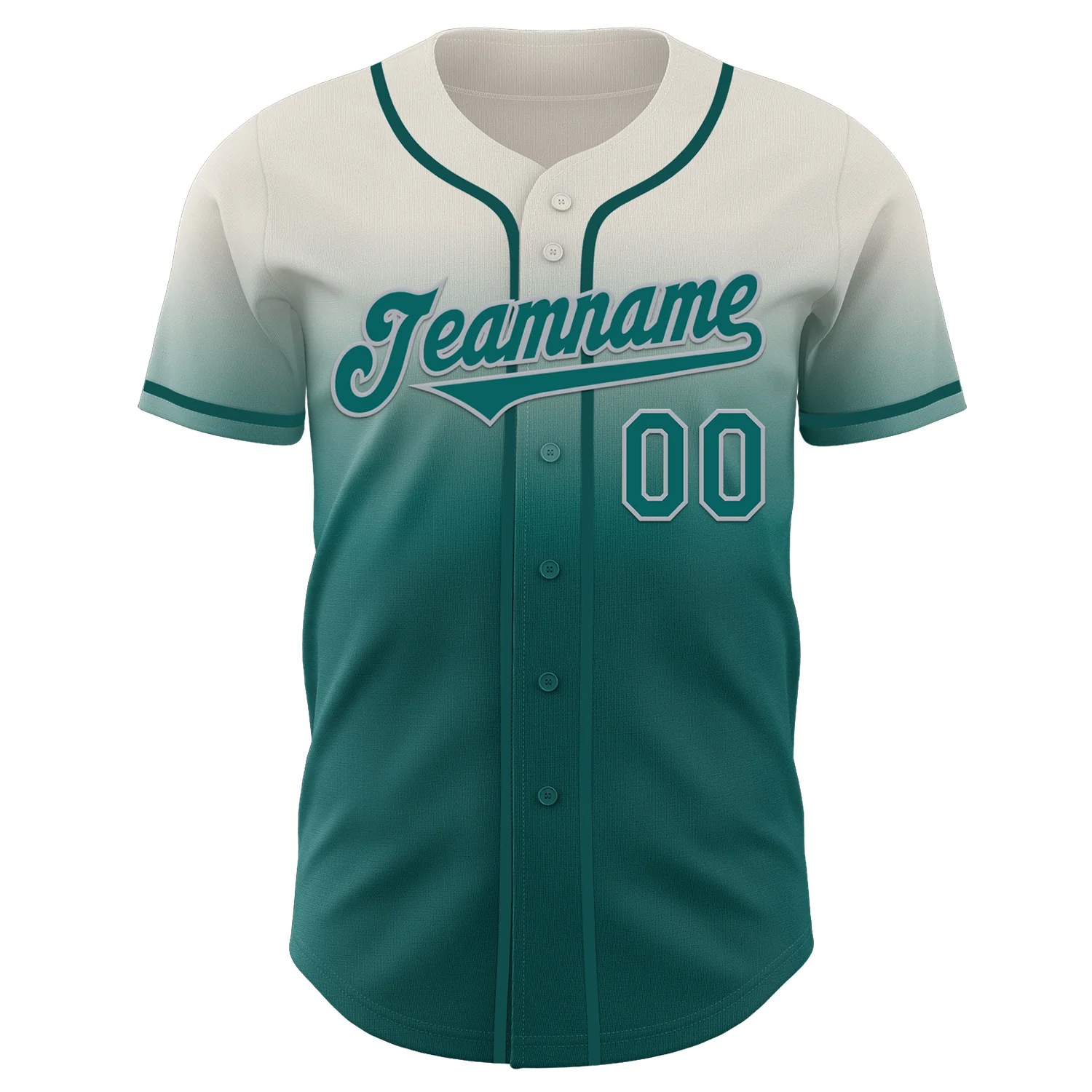 Custom Cream Teal-Gray Authentic Fade Fashion Baseball Jersey - Image 2