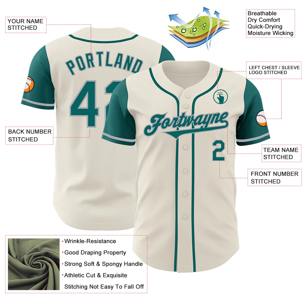 Custom Cream Teal-Gray Authentic Two Tone Baseball Jersey - Image 3