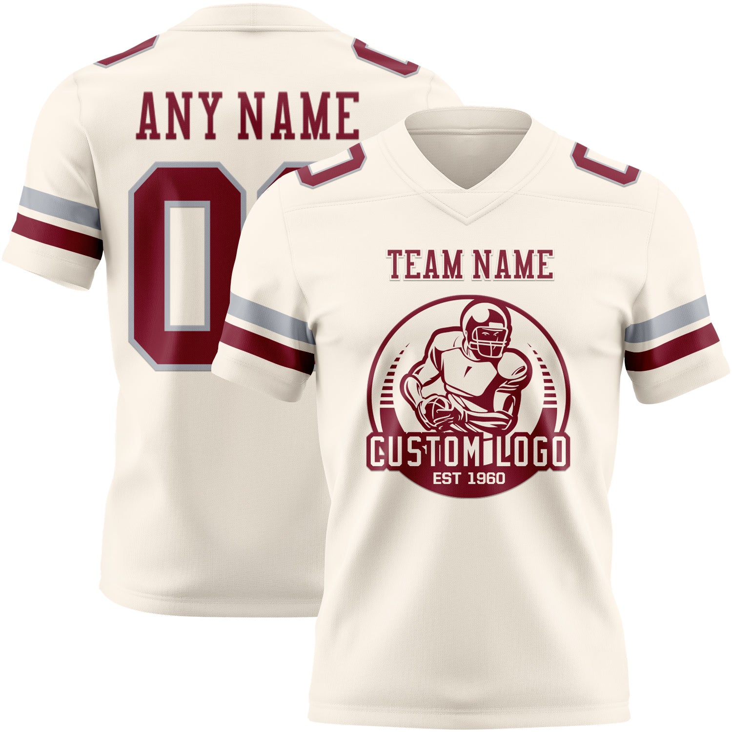 Custom Cream Crimson-Gray Authentic Football Jersey - Image 2