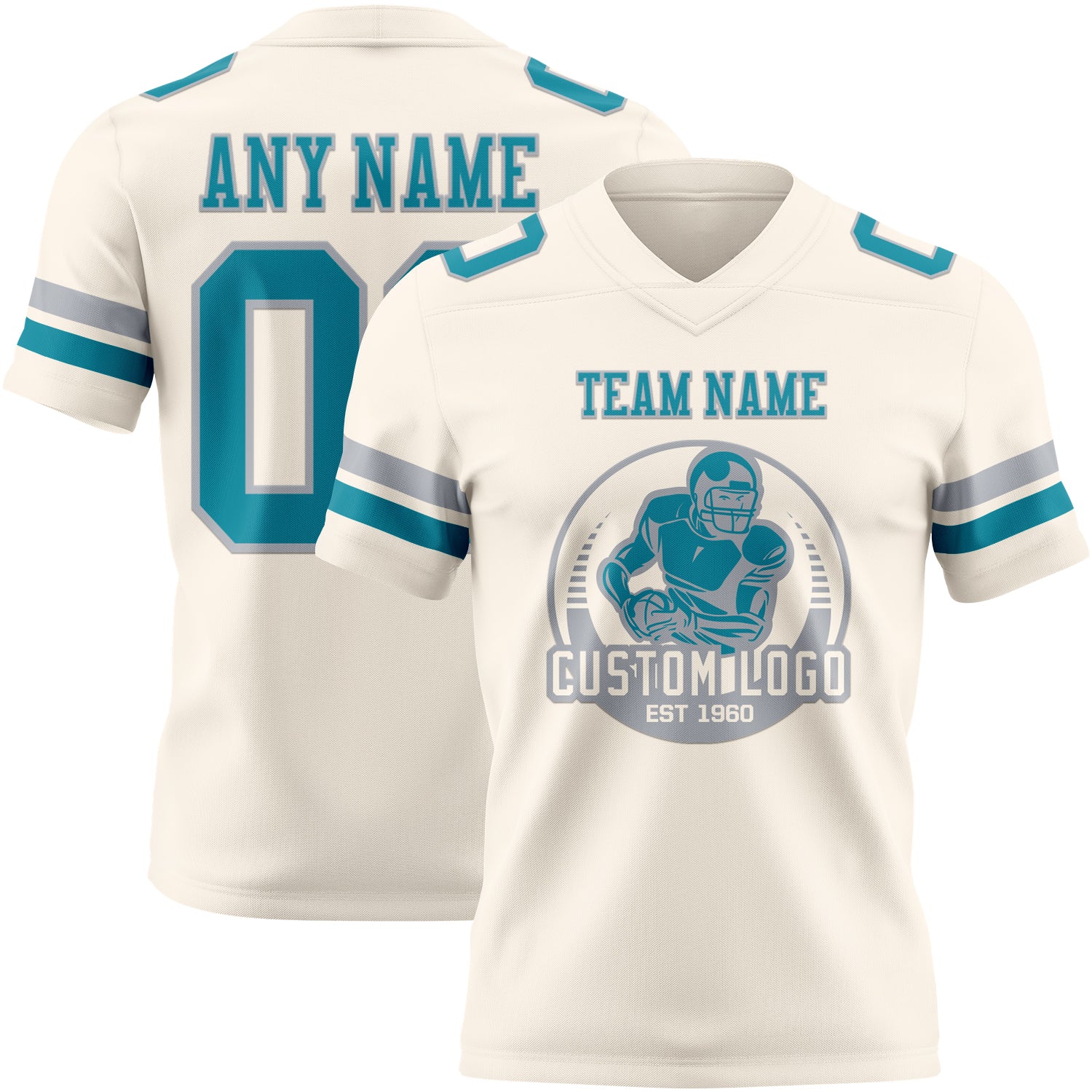 Custom Cream Teal-Gray Authentic Football Jersey - Image 2