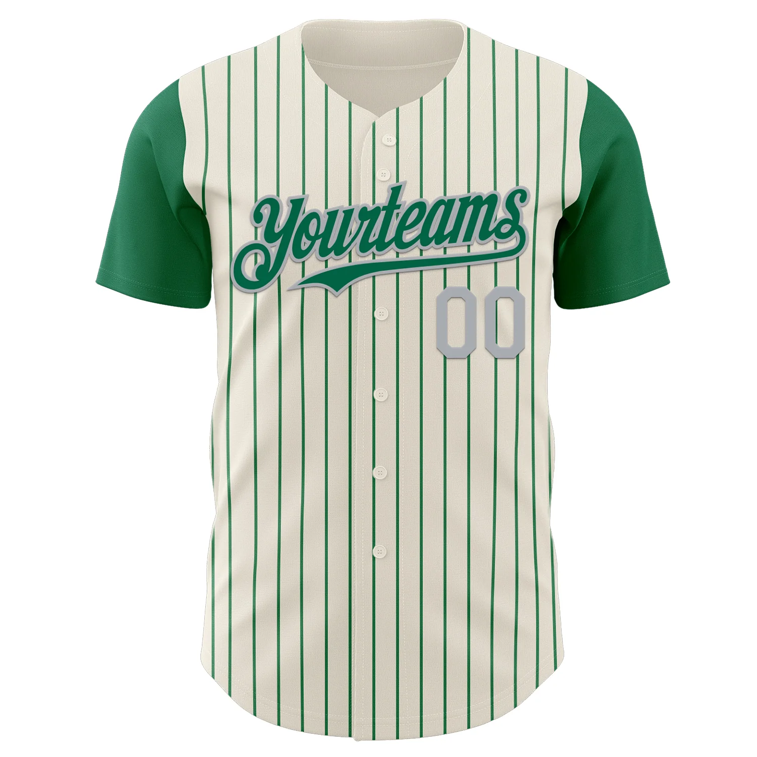 Custom Cream Kelly Green Pinstripe Gray Authentic Two Tone Baseball Jersey - Image 2