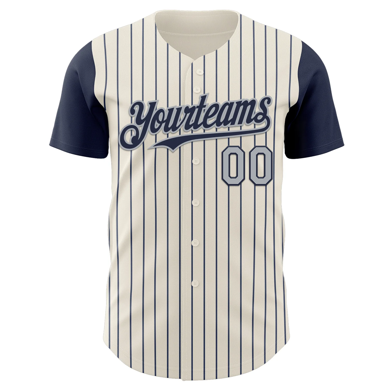 Custom Cream Navy Pinstripe Gray Authentic Two Tone Baseball Jersey - Image 2