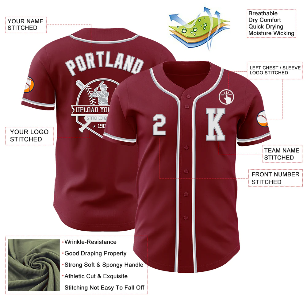 Custom Crimson White-Gray Authentic Baseball Jersey - Image 6