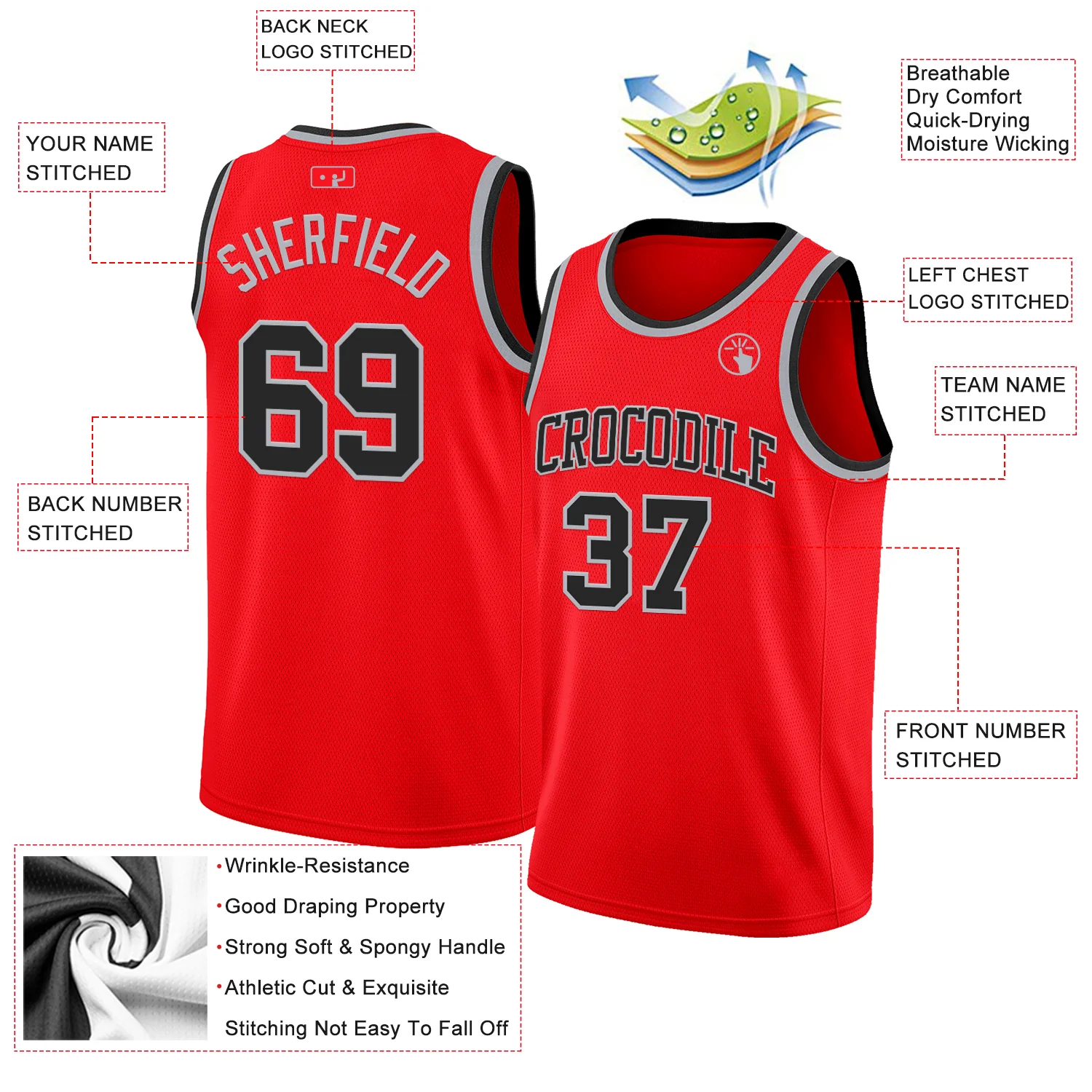 Custom Fire Red Black-Gray Authentic Basketball Jersey - Image 2