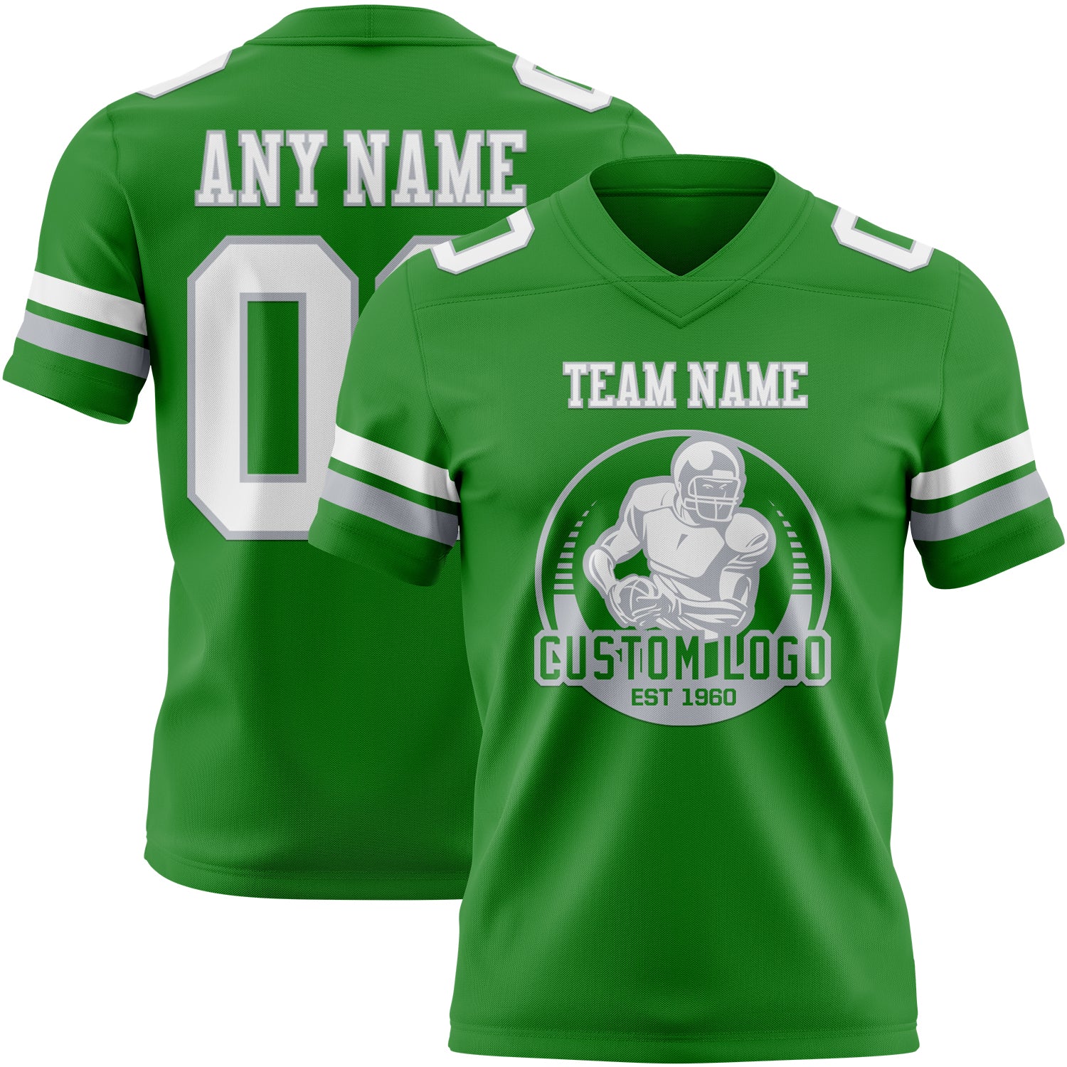 Custom Grass Green White-Gray Authentic Football Jersey - Image 2