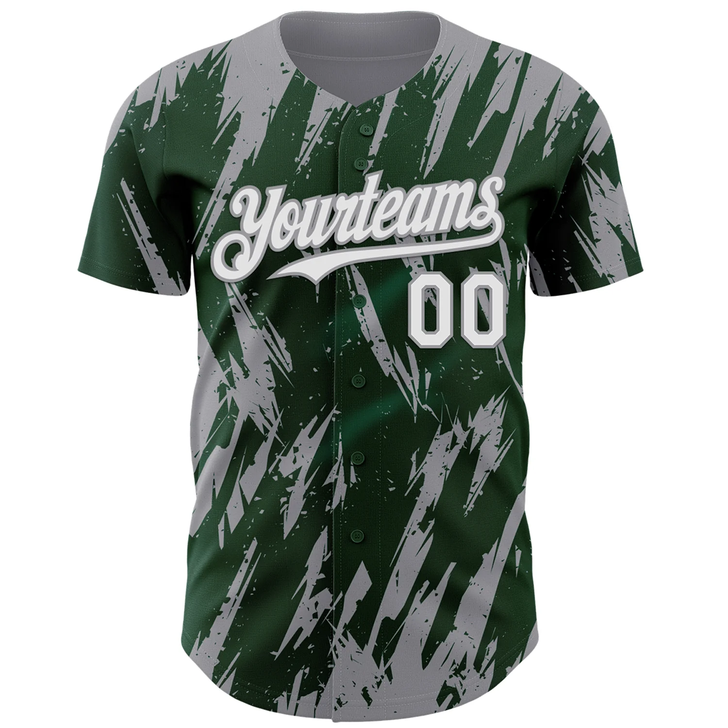 Custom Green White-Gray Splatter Torn Sharp Brush Stroke Authentic Baseball Jersey - Image 2