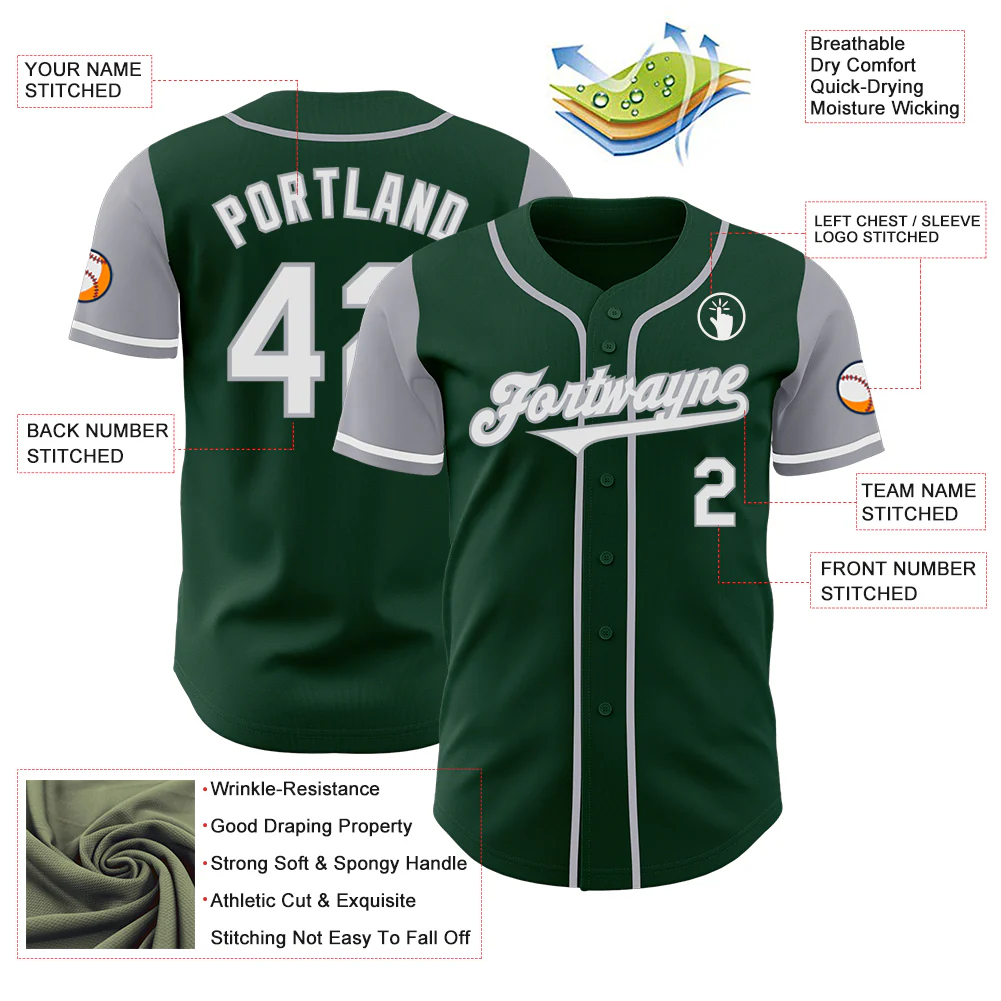 Custom Green White-Gray Authentic Two Tone Baseball Jersey - Image 3