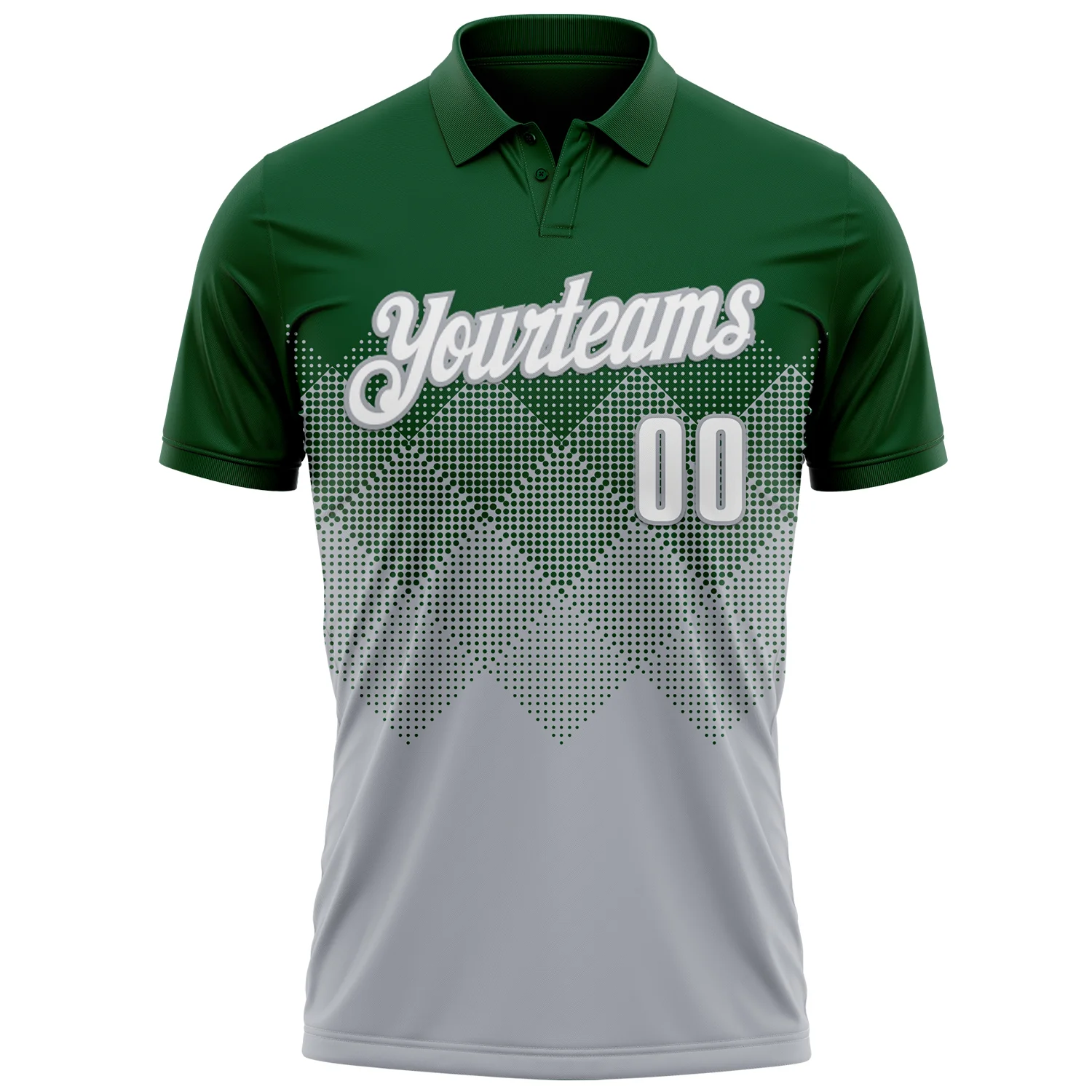 Custom Green White-Gray 3D Gradient Square Shape Performance Polo Shirt - Image 2
