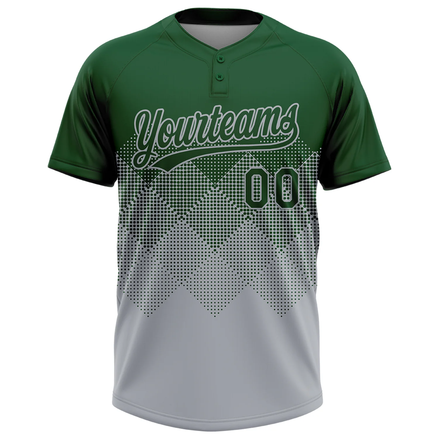 Custom Green Gray 3D Gradient Square Shape Two-Button Unisex Softball Jersey - Image 2