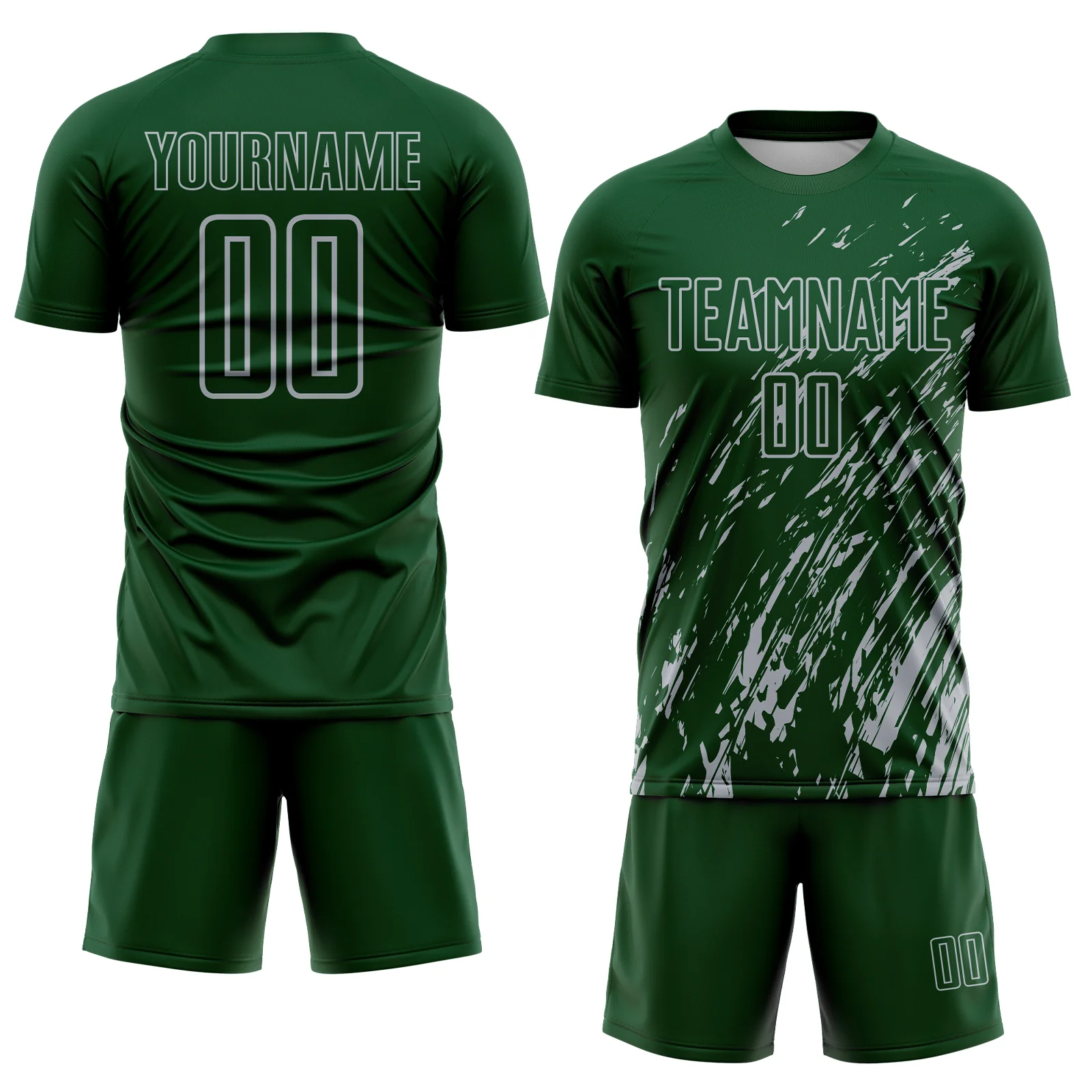 Custom Green Gray Splash Sublimation Soccer Uniform Jersey - Image 2