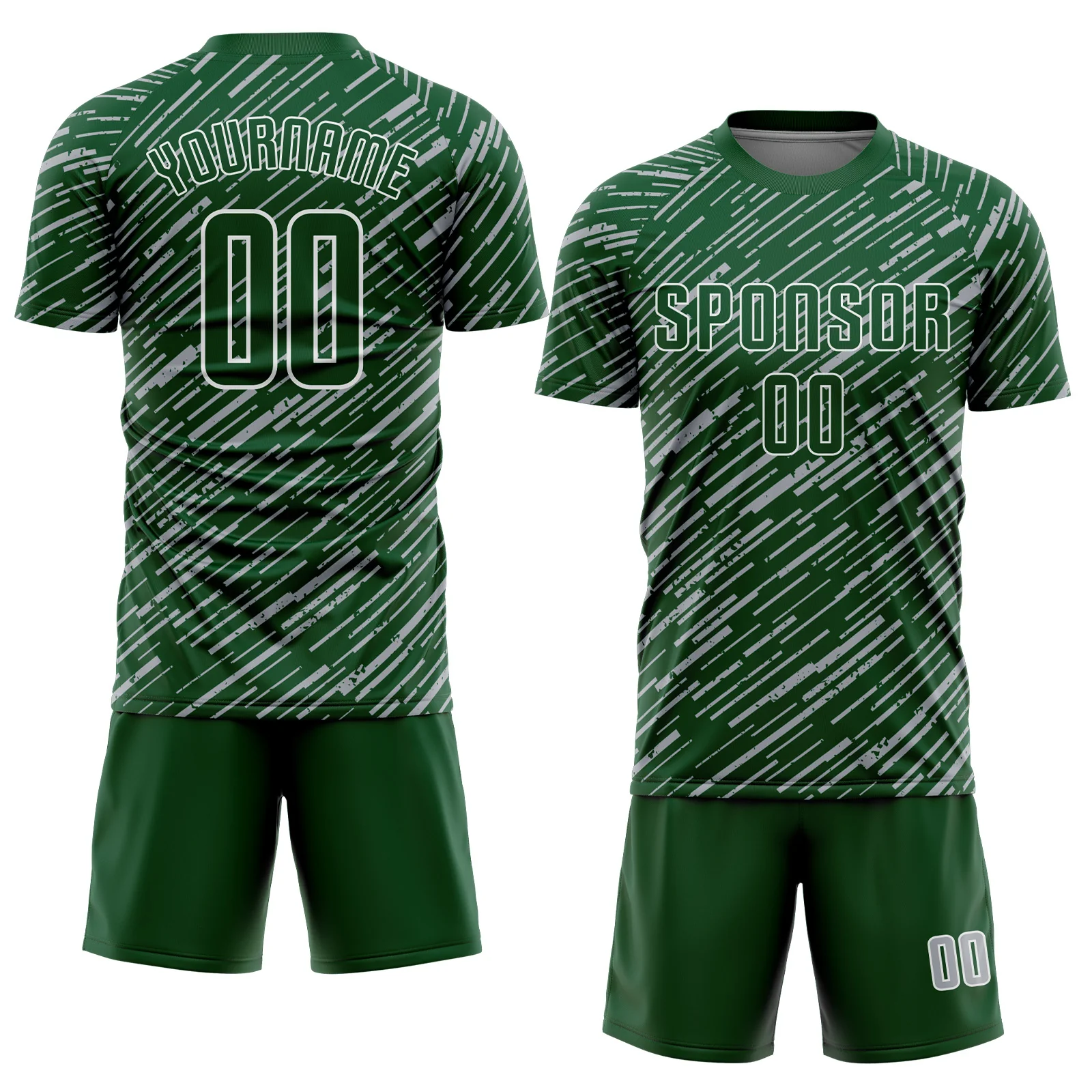 Custom Green Gray-White Line Sports Sublimation Soccer Uniform Jersey - Image 2