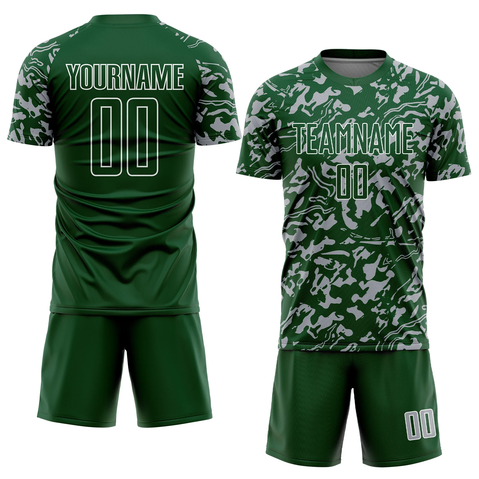 Custom Green Gray-White Liquid Fluid Pattern Sports Sublimation Soccer Uniform Jersey - Image 2