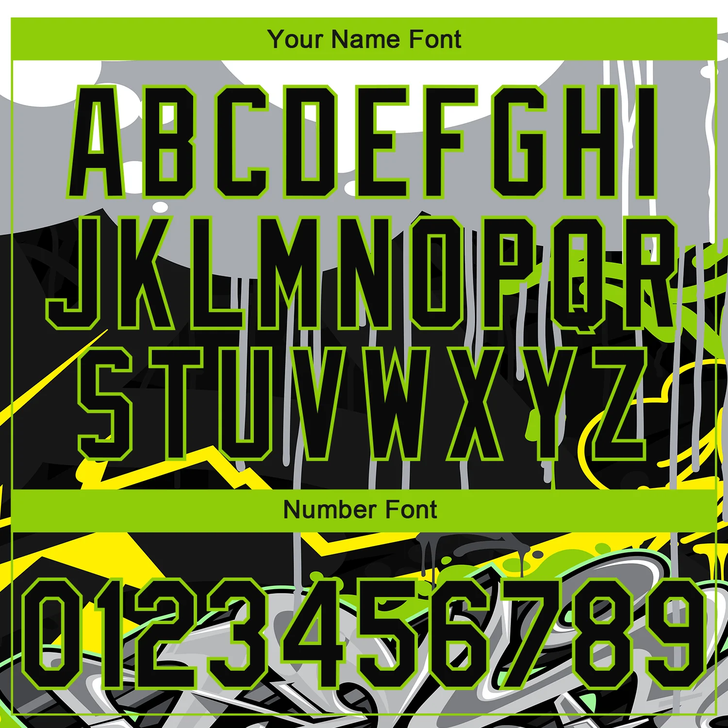 Custom Stitched Black Gray Neon Green Yellow-White 3D Graffiti Splash Street Art Sports Pullover Sweatshirt Hoodie - Image 4