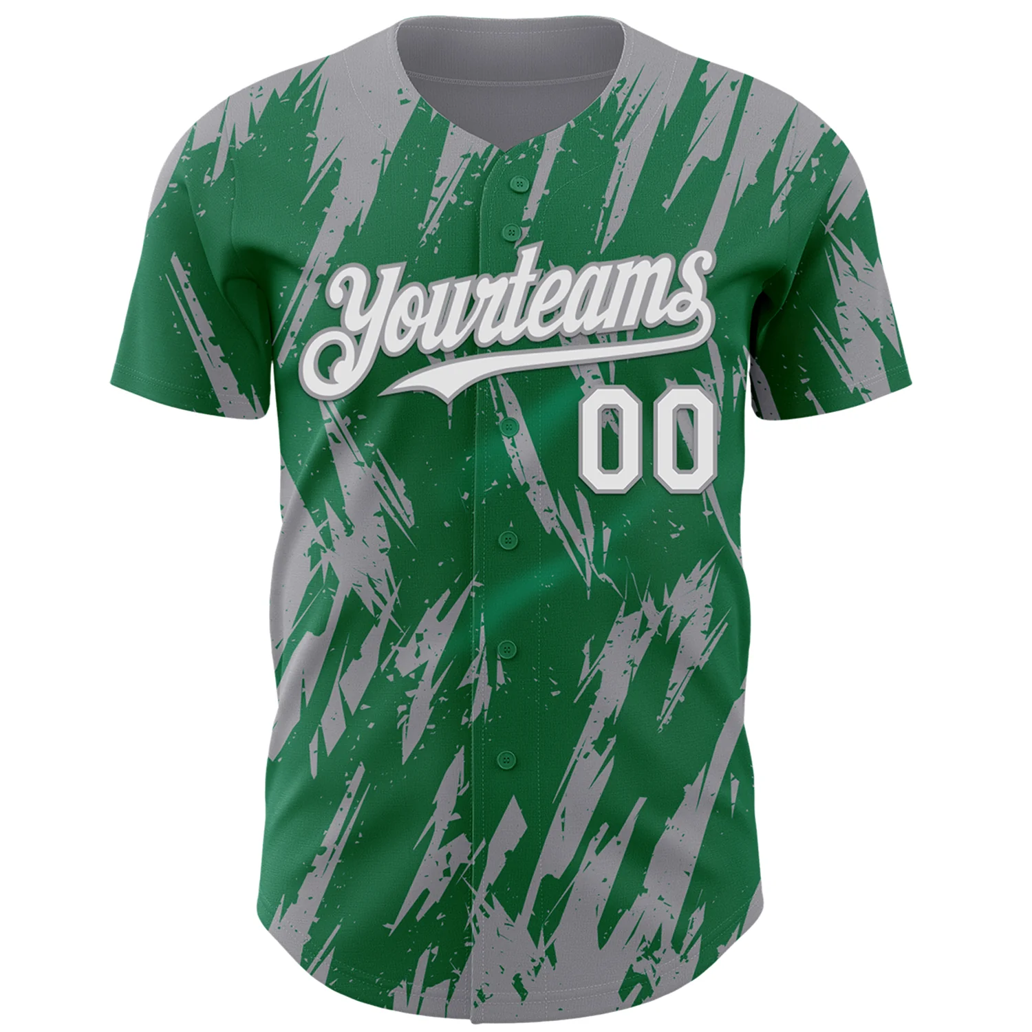 Custom Kelly Green White-Gray Splatter Torn Sharp Brush Stroke Authentic Baseball Jersey - Image 2