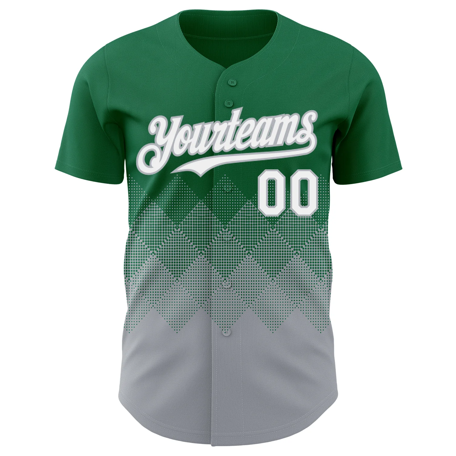 Custom Kelly Green White-Gray 3D Gradient Square Shape Authentic Baseball Jersey - Image 2