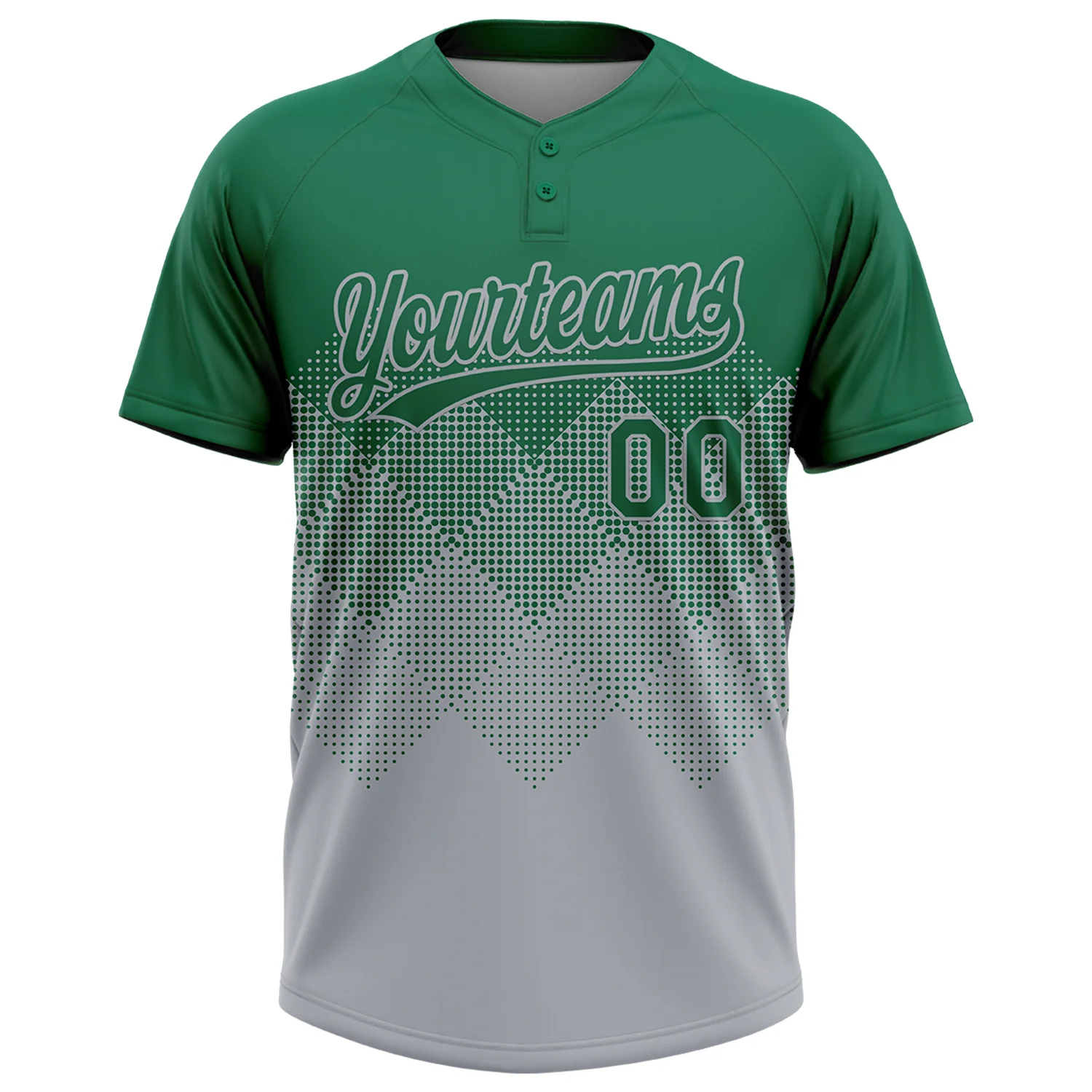 Custom Kelly Green Gray 3D Gradient Square Shape Two-Button Unisex Softball Jersey - Image 2