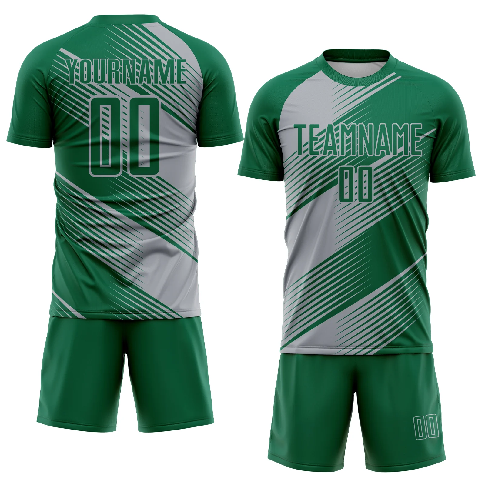 Custom Kelly Green Gray Line Sublimation Soccer Uniform Jersey - Image 2