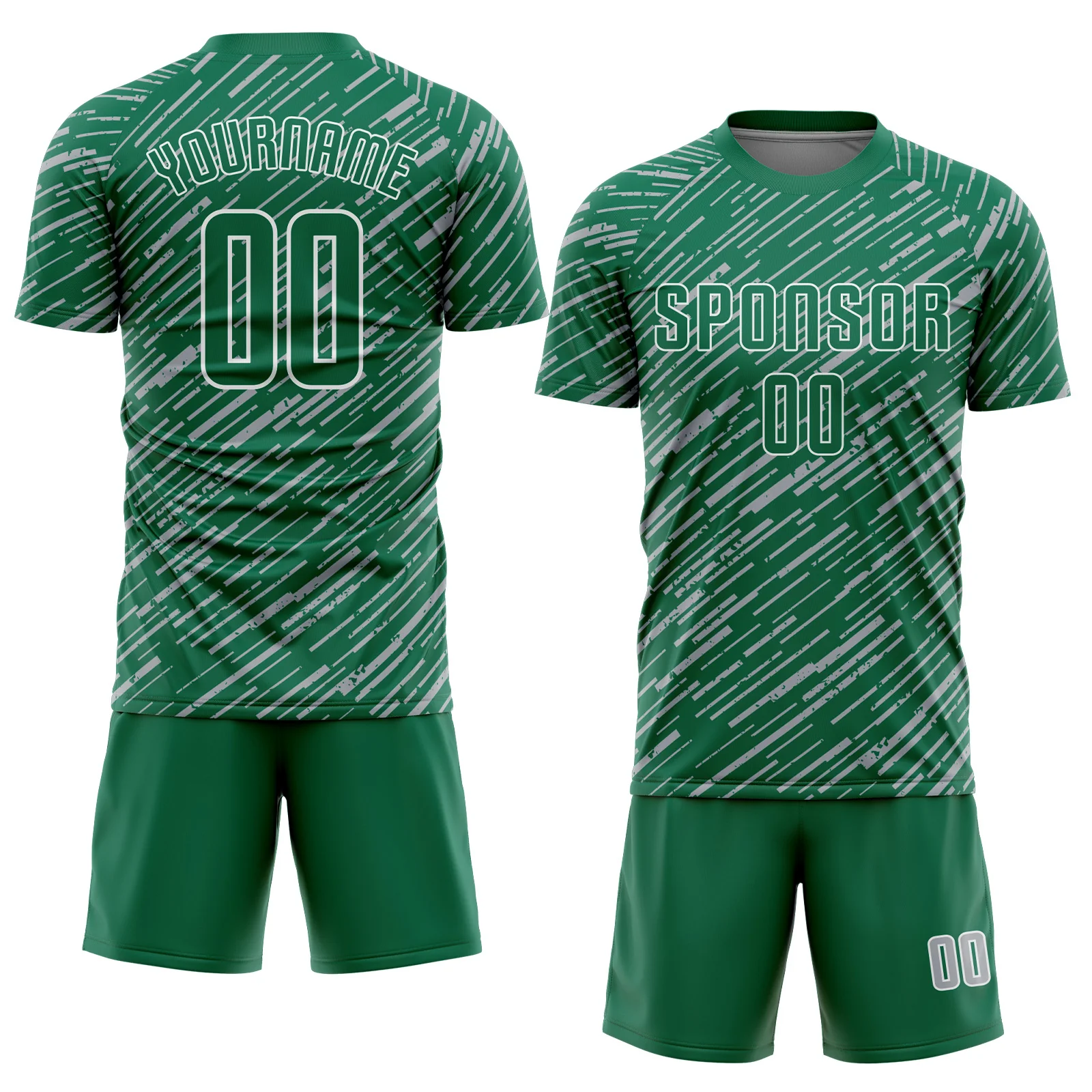 Custom Kelly Green Gray-White Line Sports Sublimation Soccer Uniform Jersey - Image 2
